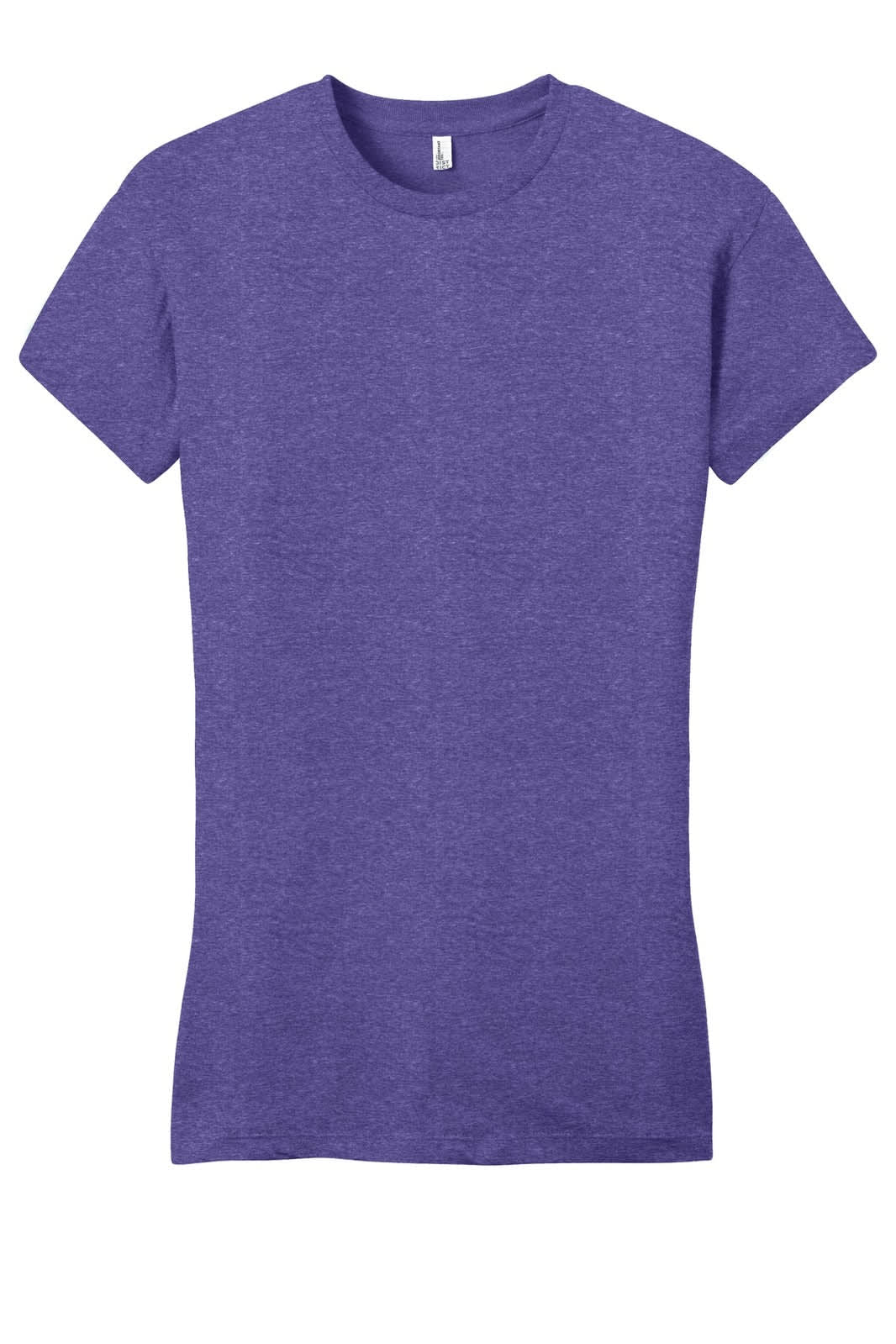 A purple junior's T-shirt with a fitted design and short sleeves, featuring a logo on the label.