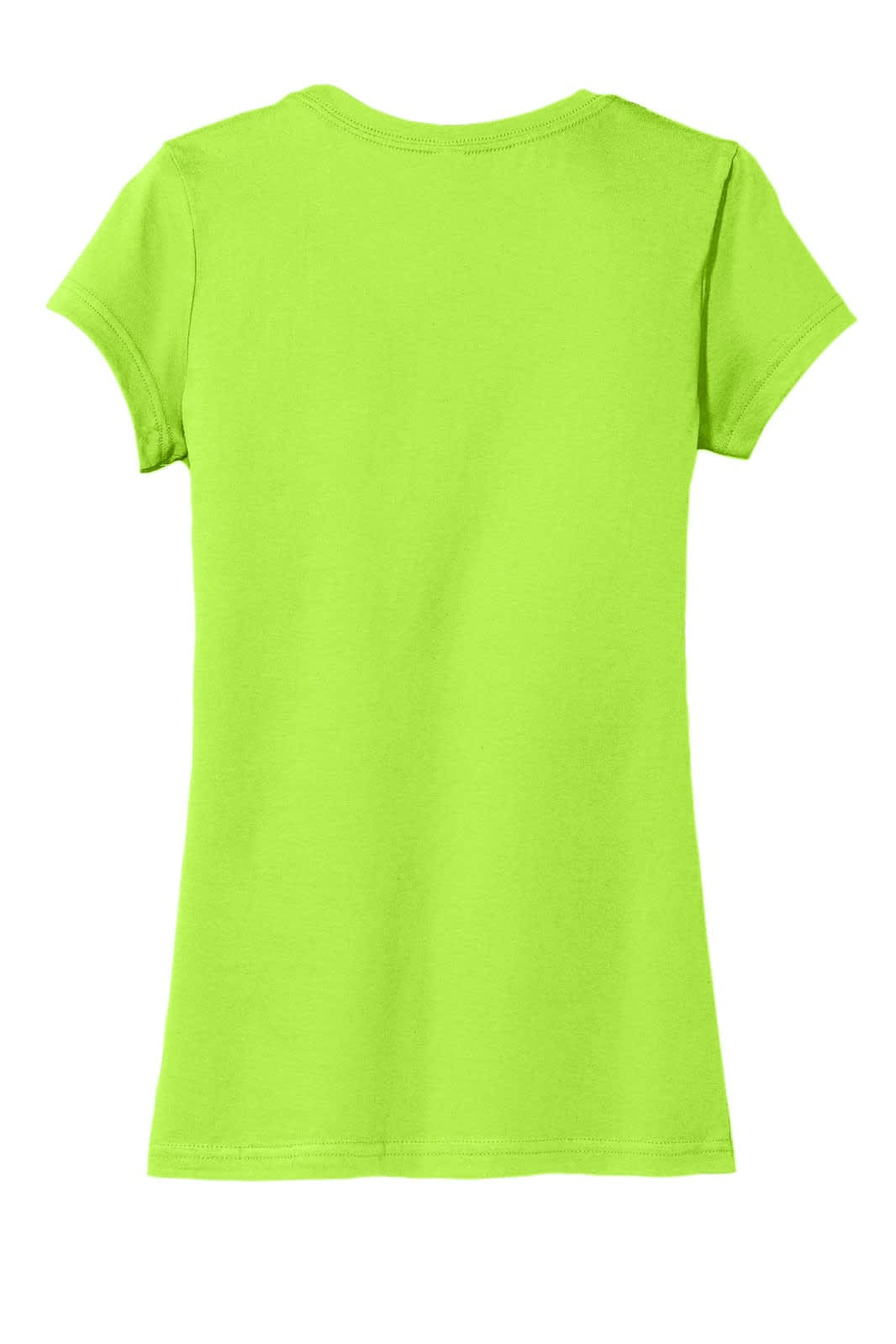 A bright green juniors t-shirt with a fitted design and short sleeves, featuring a logo on the back.