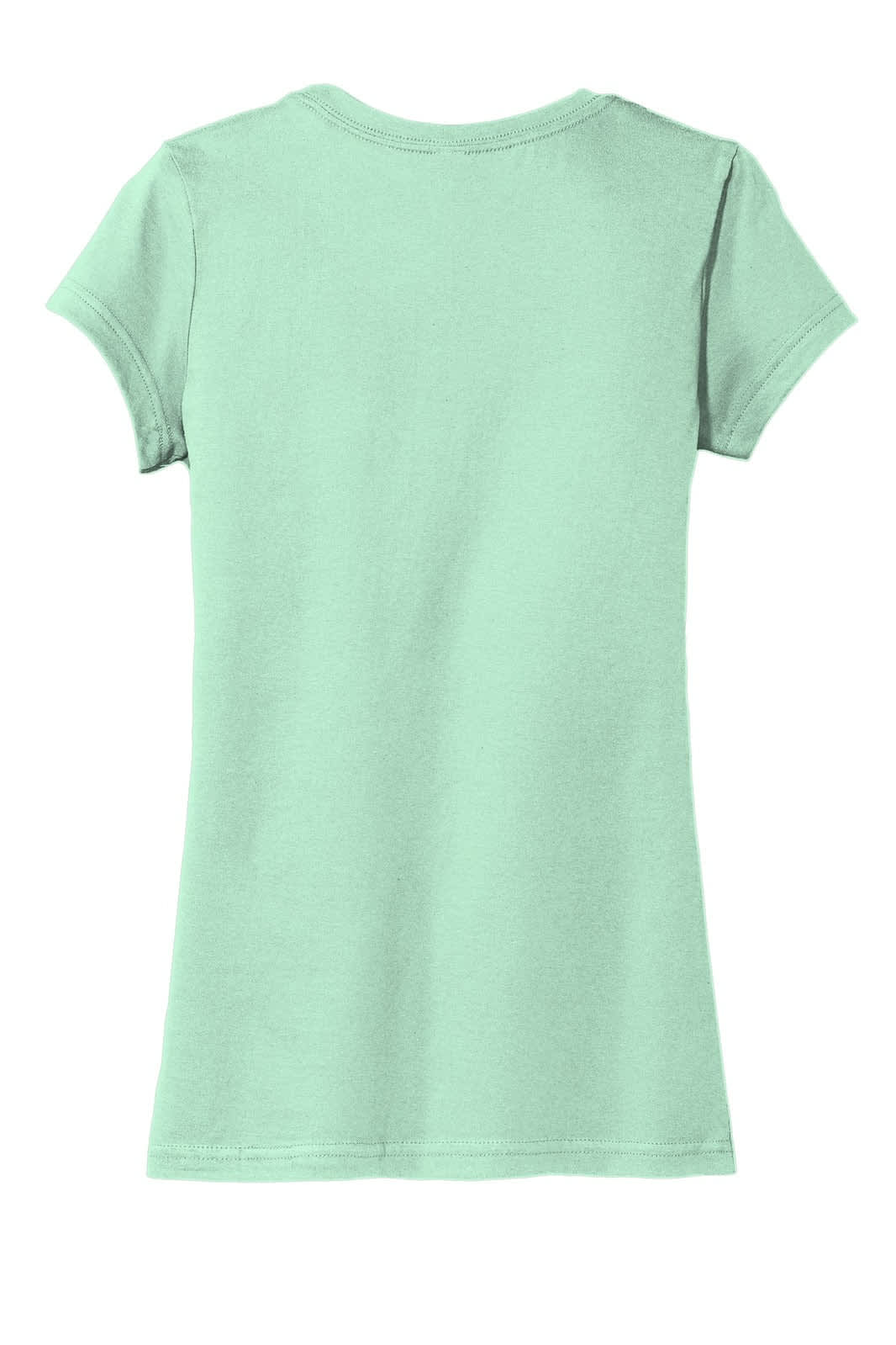 A mint green juniors t-shirt with short sleeves, featuring a plain back design and a small logo.