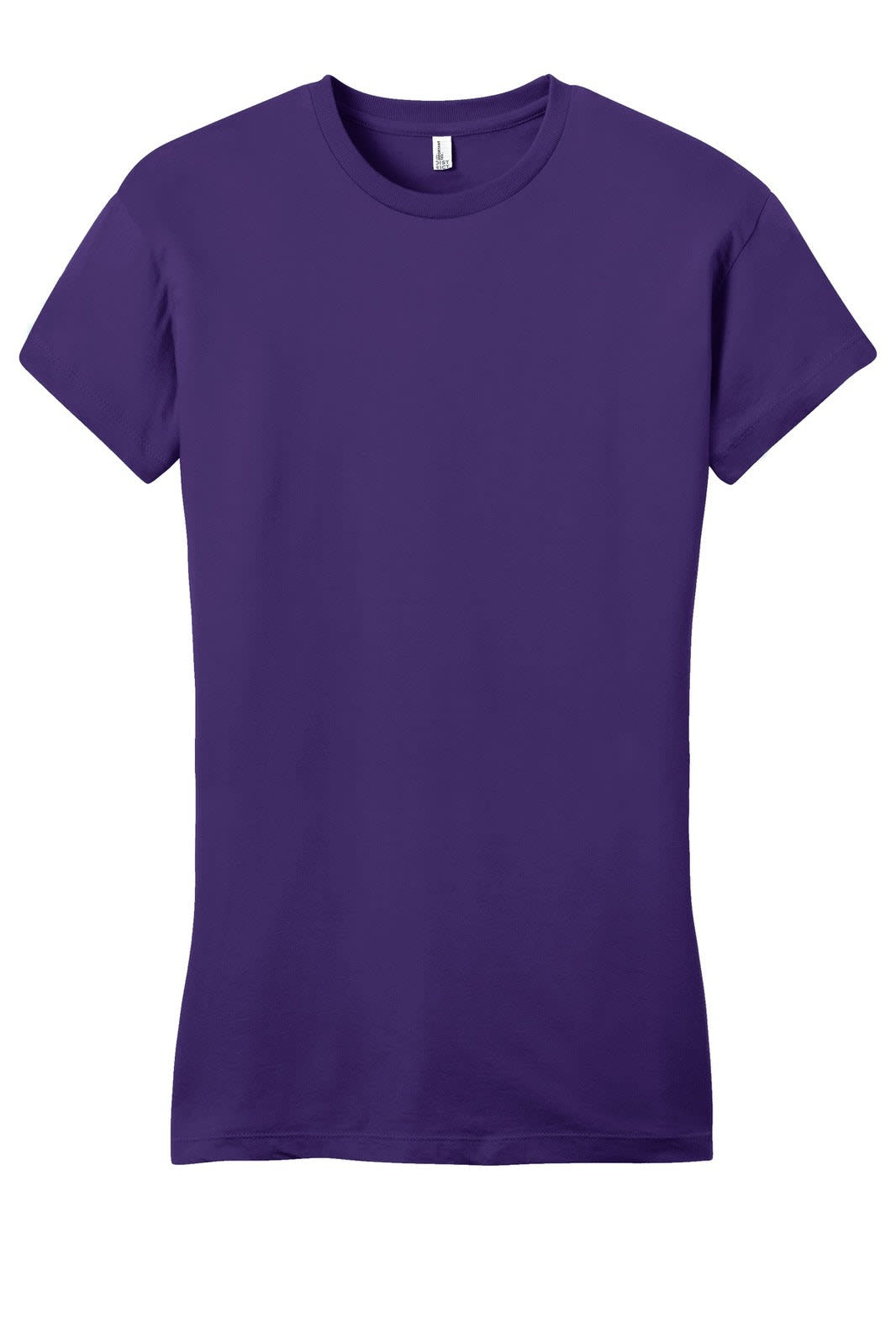 A purple juniors t-shirt with a fitted style, featuring a round neckline and short sleeves. It has a logo on the label.