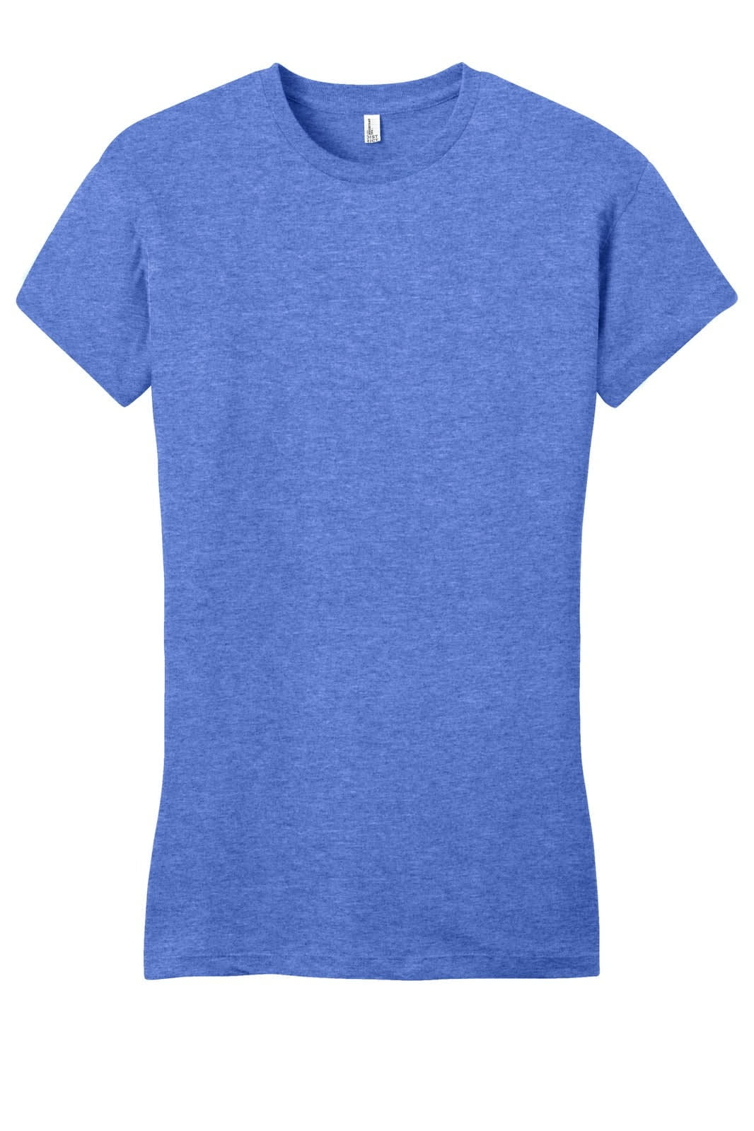 A blue juniors t-shirt with short sleeves, featuring a logo on the front.