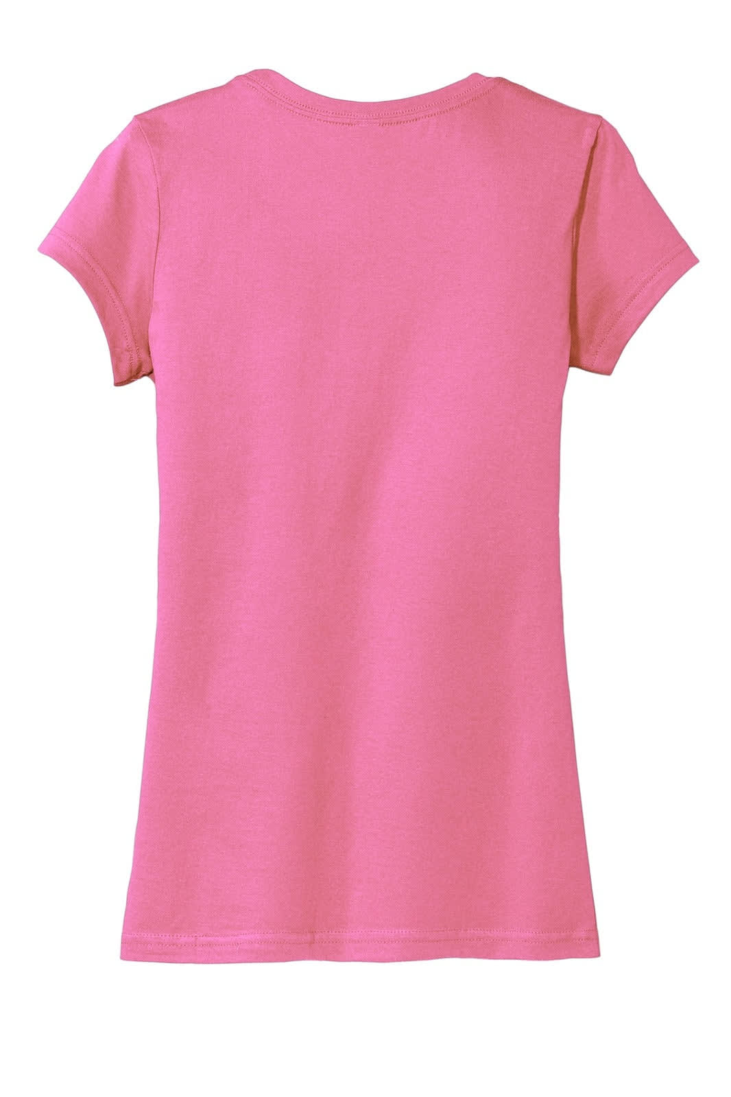 A pink juniors t-shirt with short sleeves and a simple design, featuring a logo on the back.