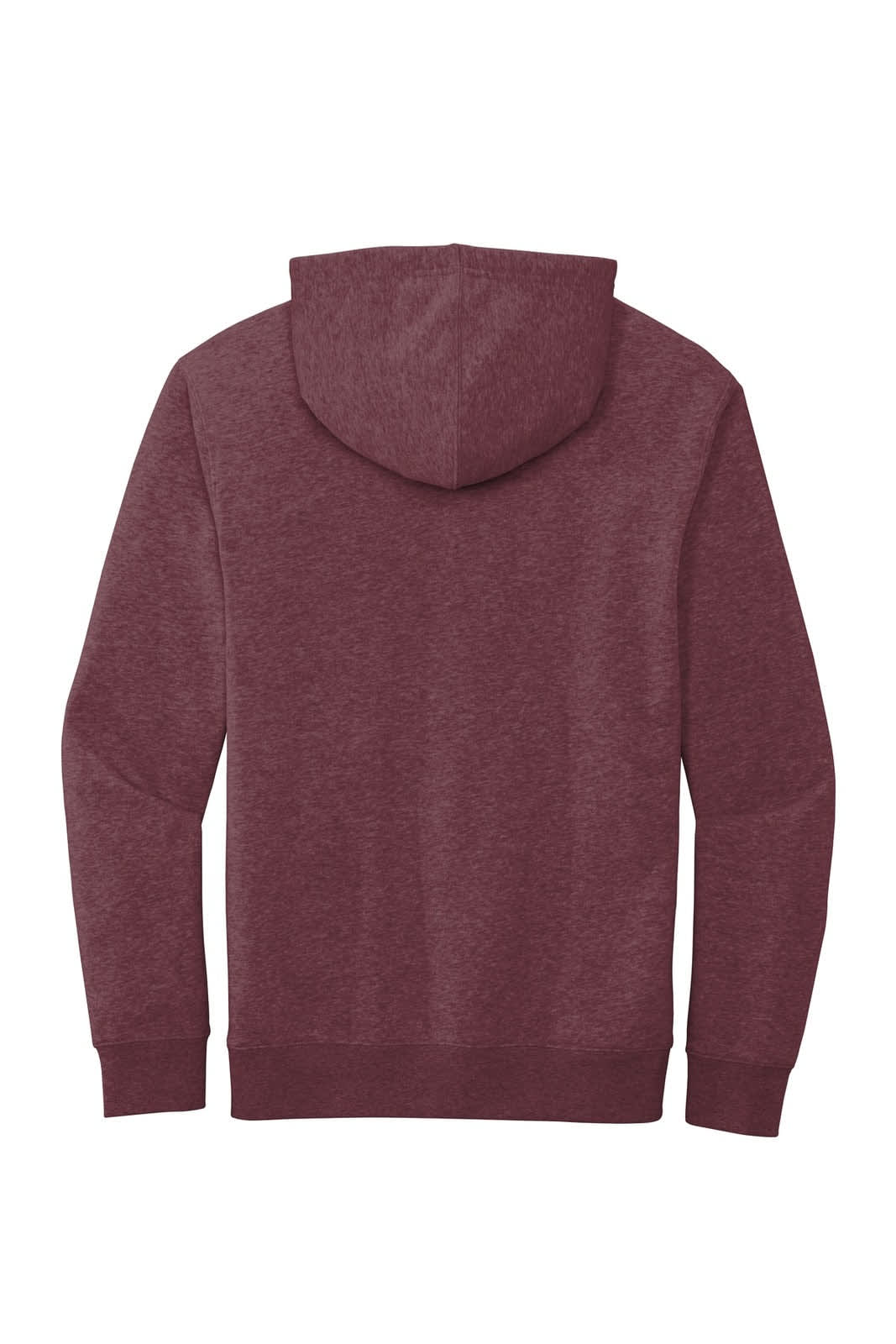 A maroon fleece hoodie with a back view, featuring a hood and long sleeves. It includes a logo.