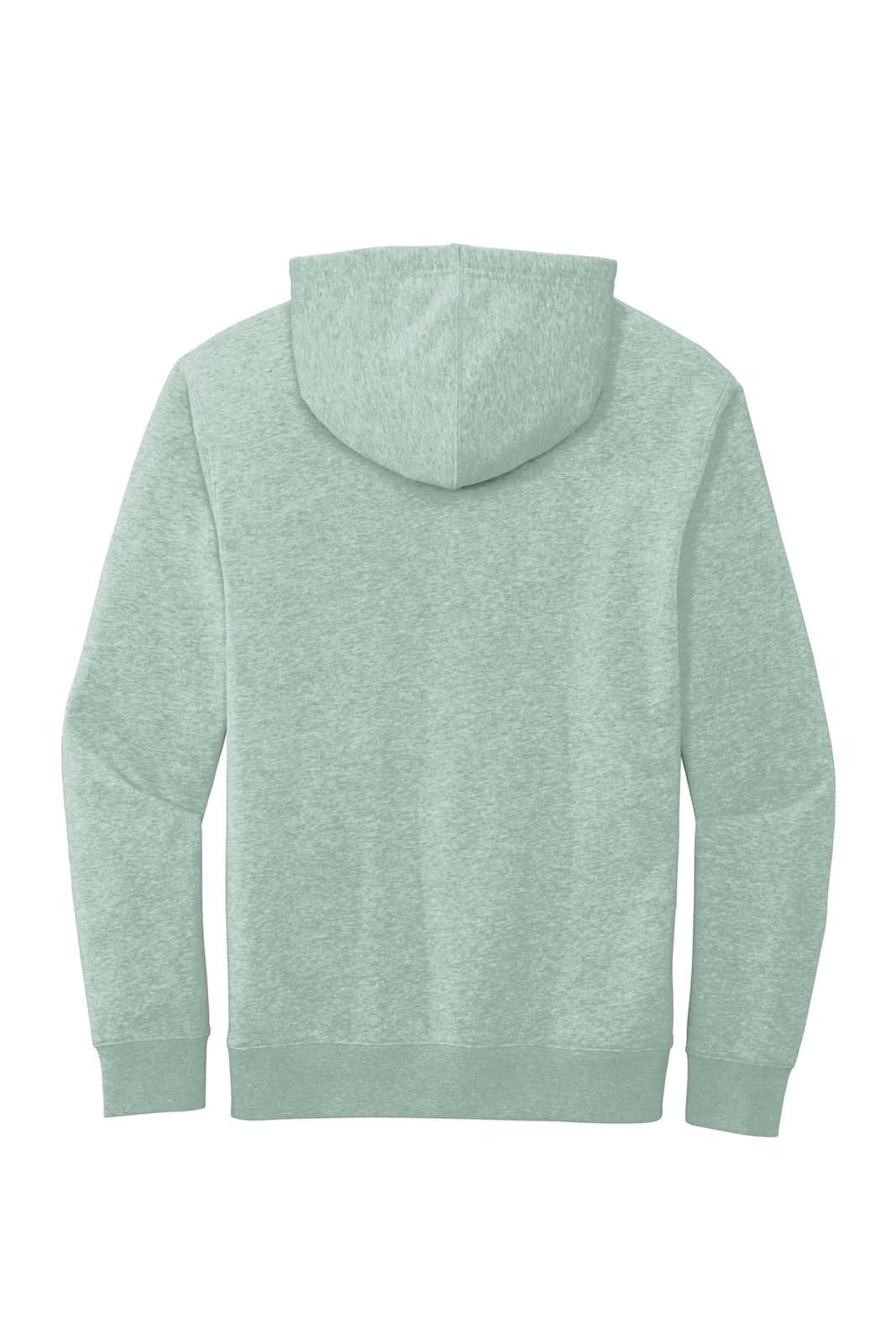 A light green fleece hoodie with a back view, featuring a hood and long sleeves. It has a logo.