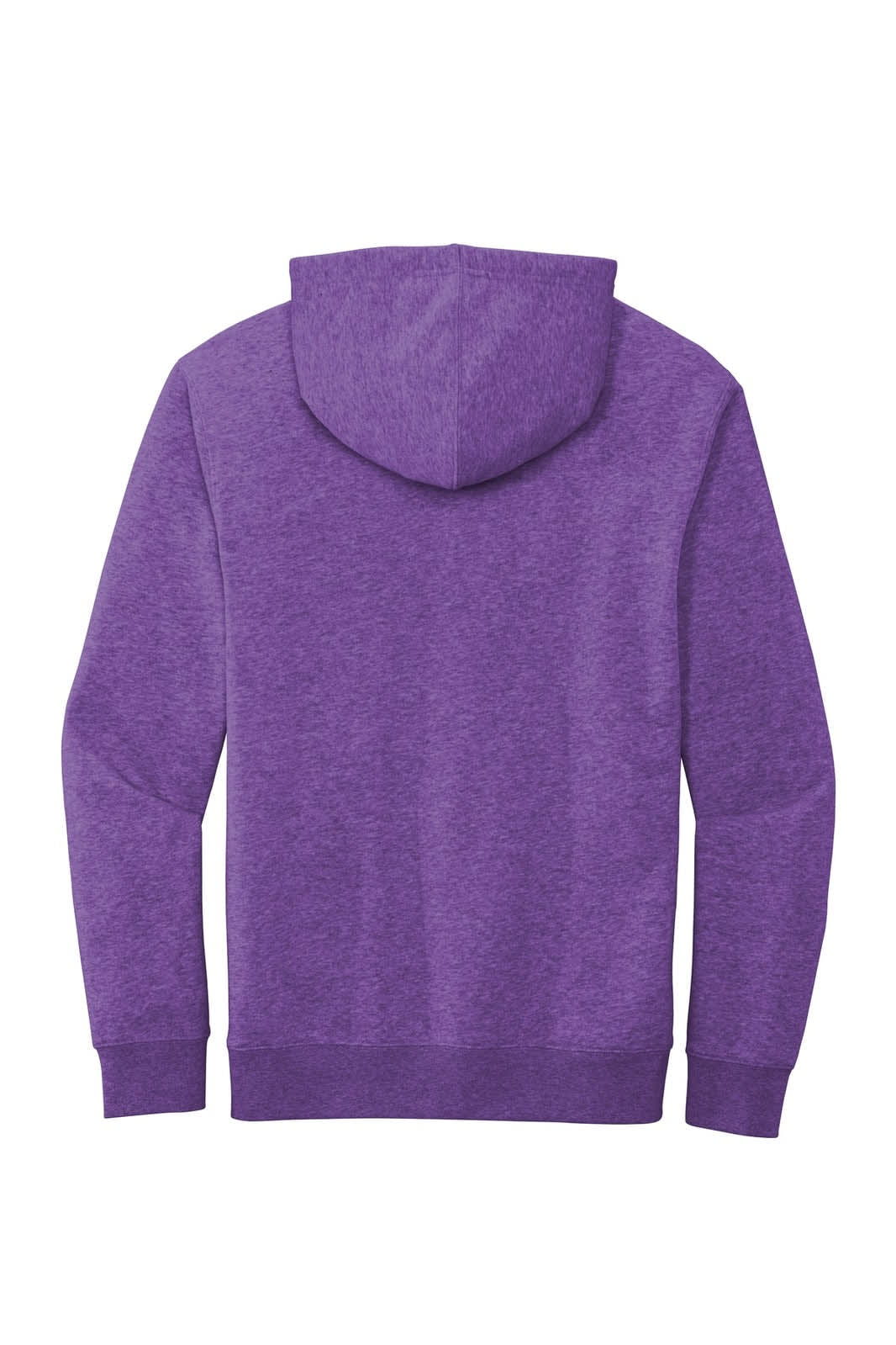 A purple fleece hoodie with a hood and long sleeves, featuring a plain back design.