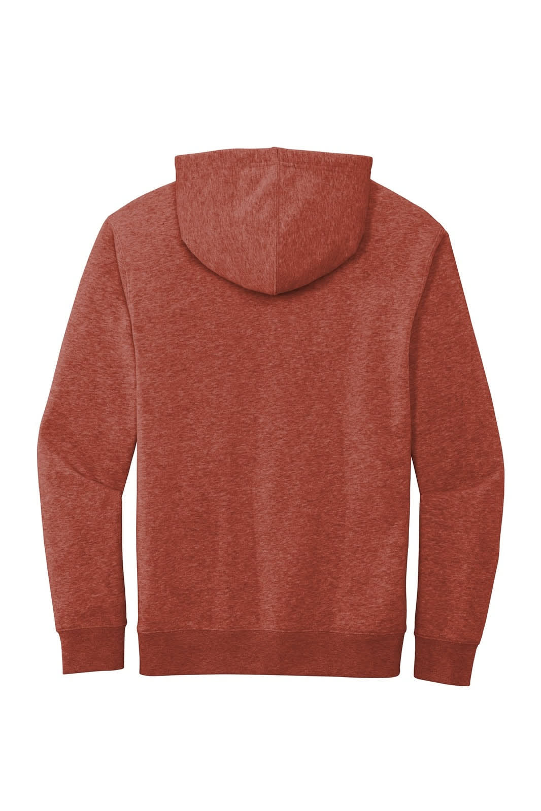 A red fleece hoodie featuring a spacious hood and long sleeves. The back has a casual design and includes a logo.