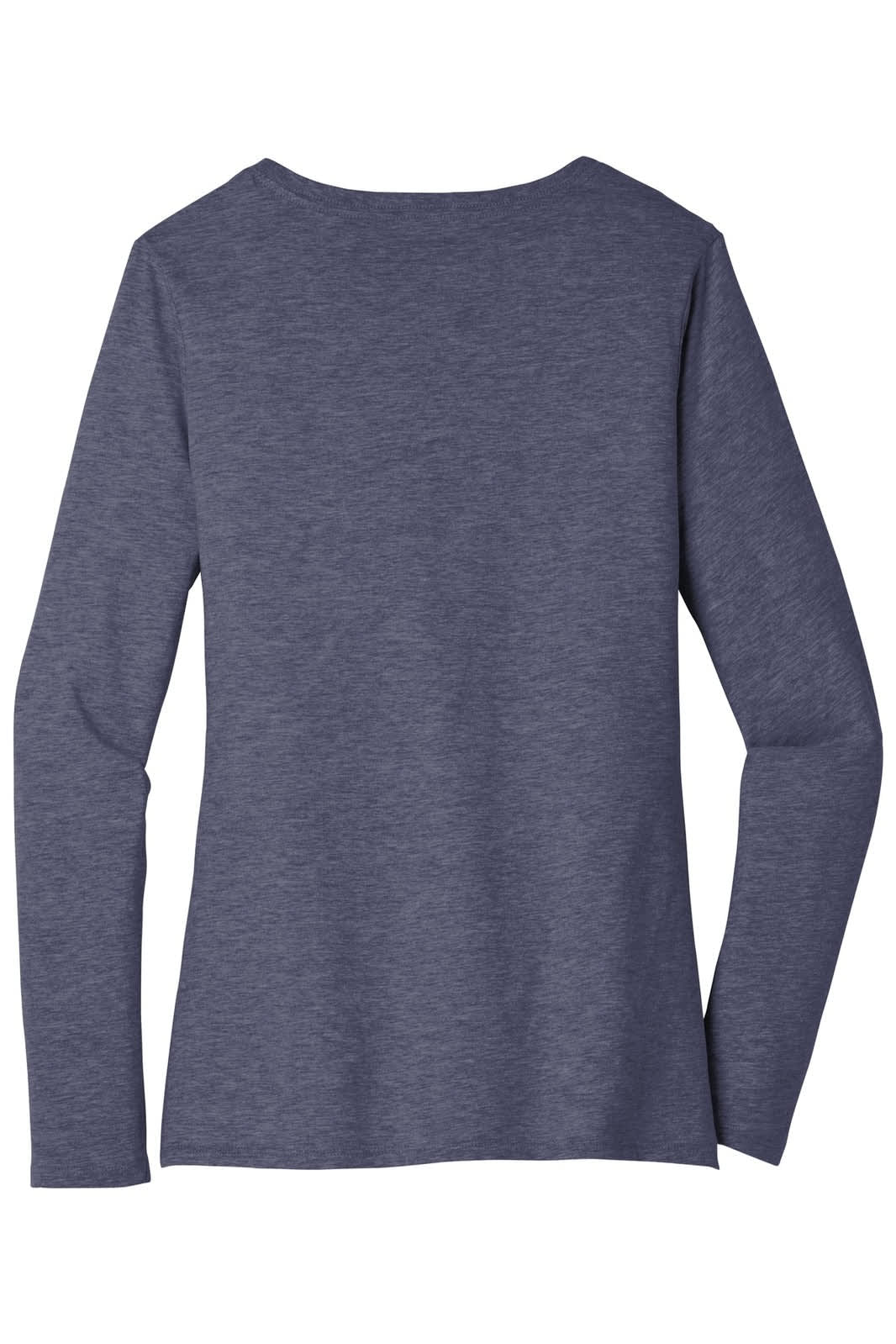 A long sleeve V-neck shirt in a navy blue colour, featuring a smooth fabric texture and a simple design.
