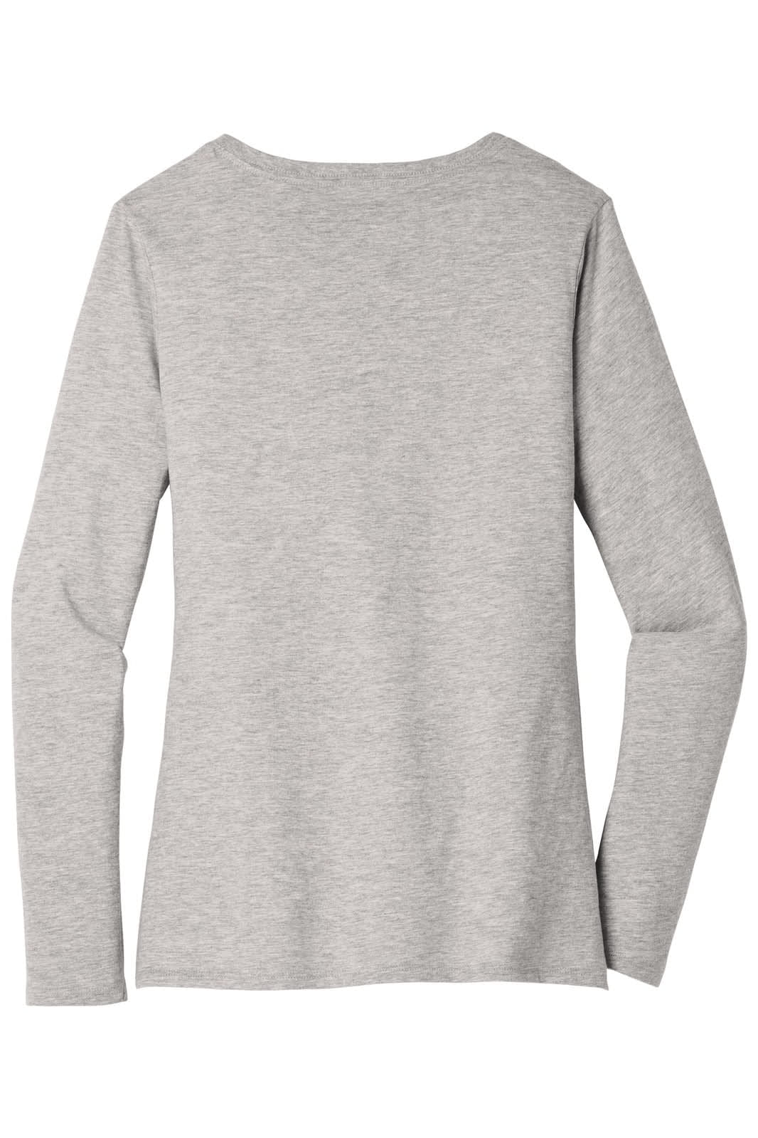 A long sleeve v-neck t-shirt in grey with a plain back design and fitted sleeves. Features a logo.