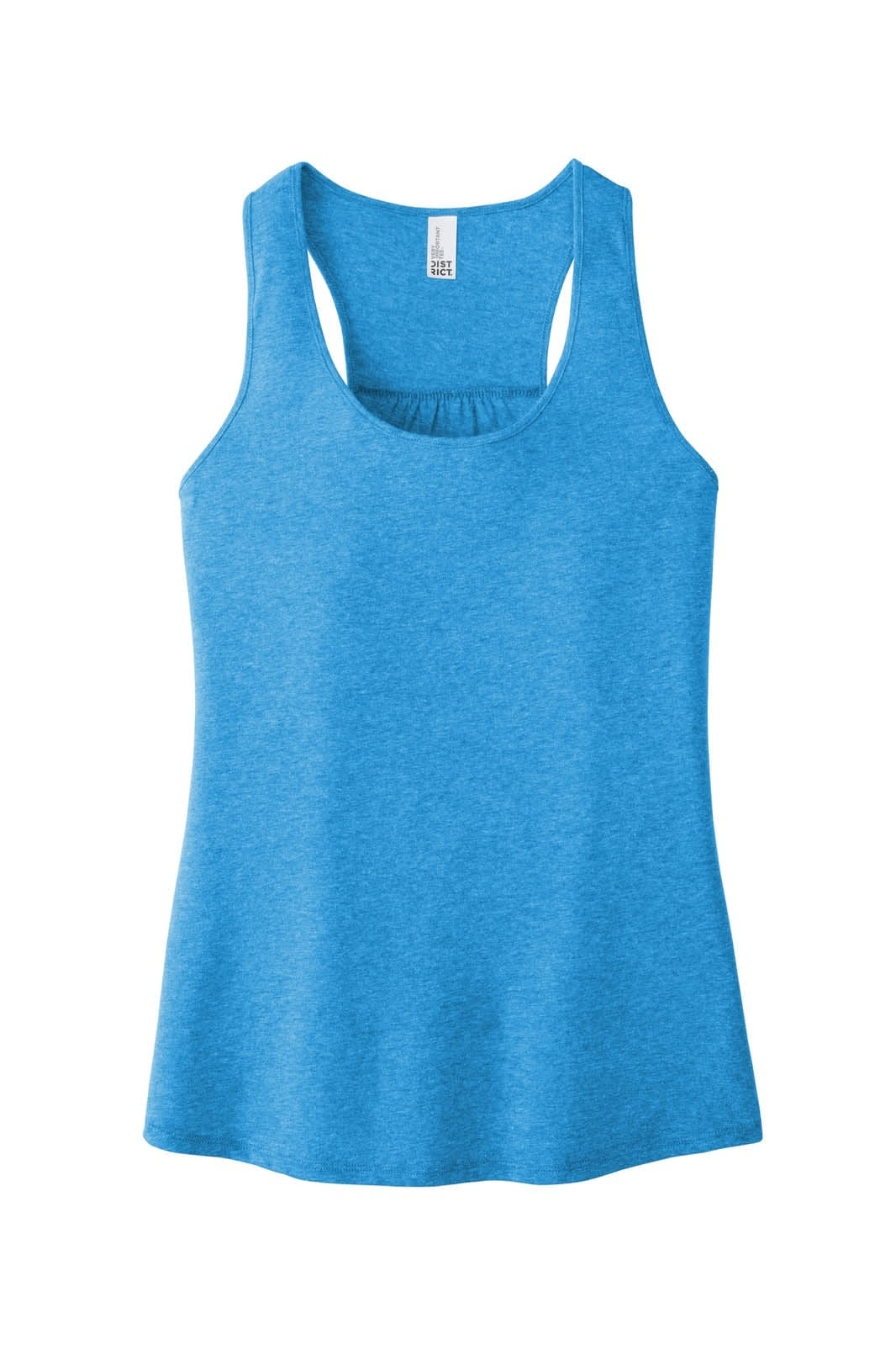 A blue gathered back tank top with a scoop neckline and a logo on the label. Ideal for casual wear.