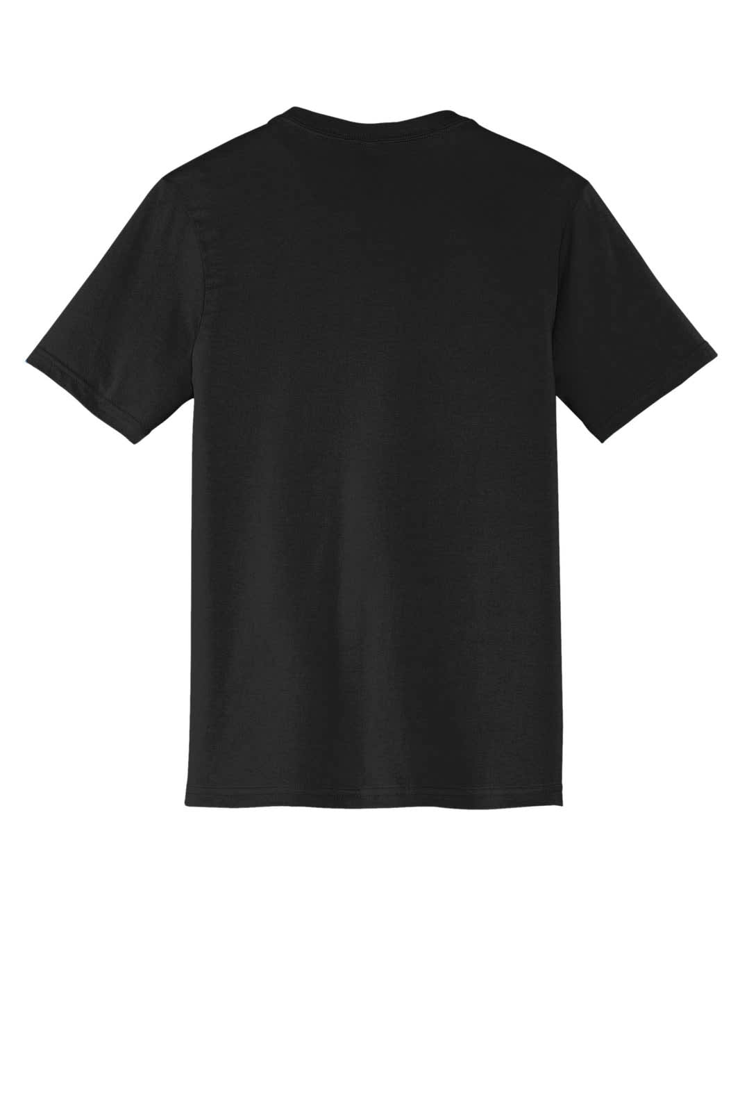 A black V-neck t-shirt for young men, featuring short sleeves and a plain design on the back.