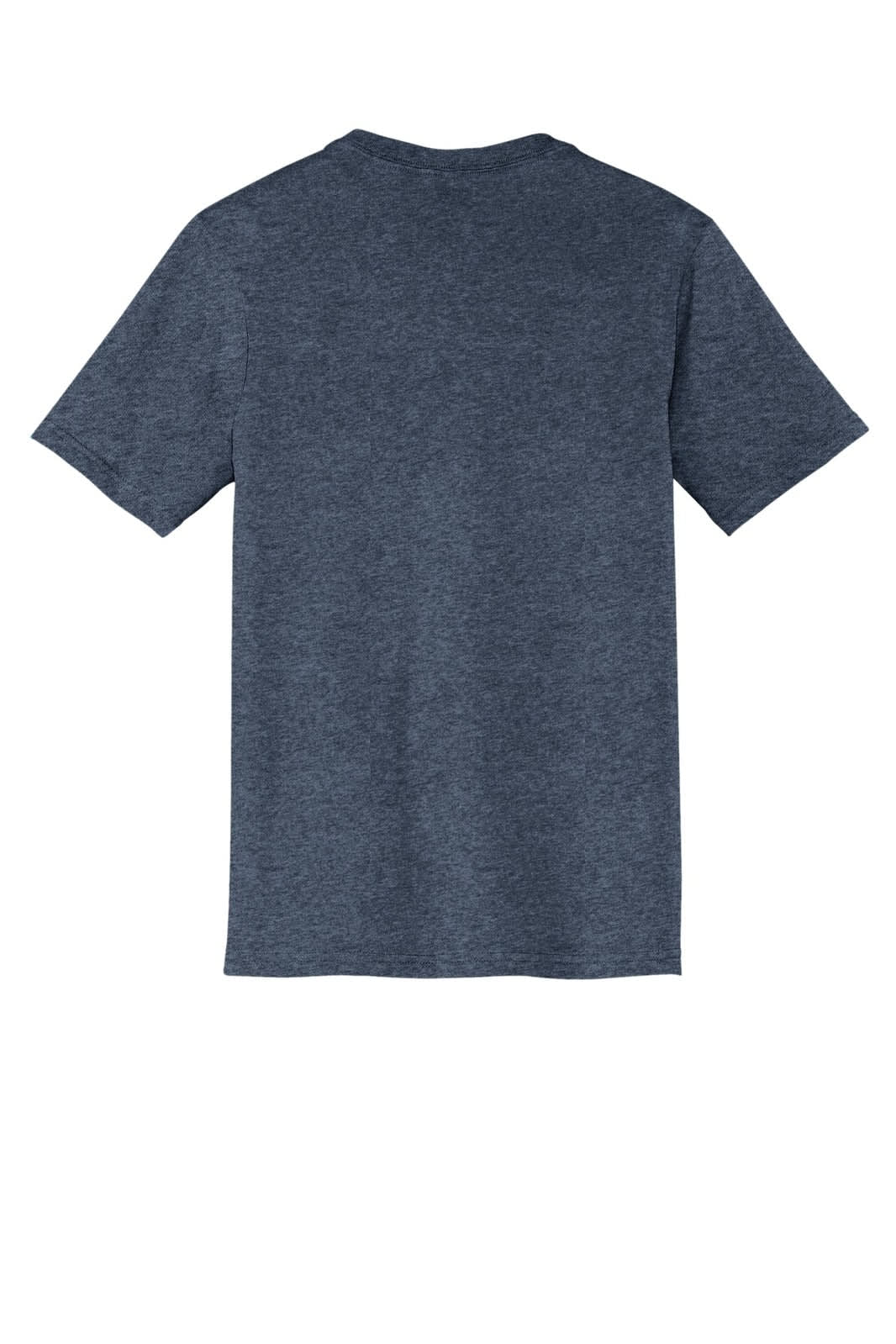 A navy V-neck t-shirt, featuring short sleeves and a plain back. It includes a logo.