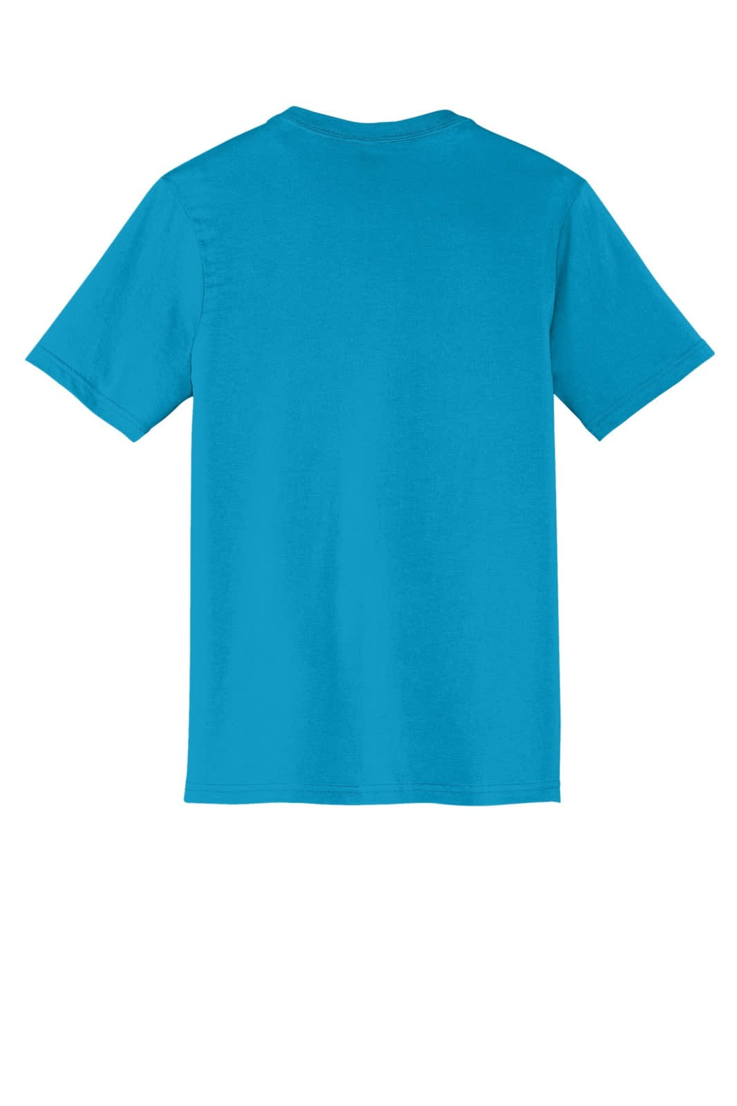 A turquoise blue young men's V-neck T-shirt with short sleeves, featuring a branding logo.