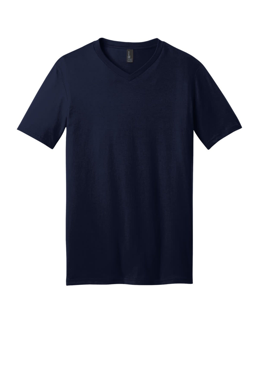 A navy blue v-neck t-shirt with a relaxed fit. Features short sleeves and has a logo on the label.