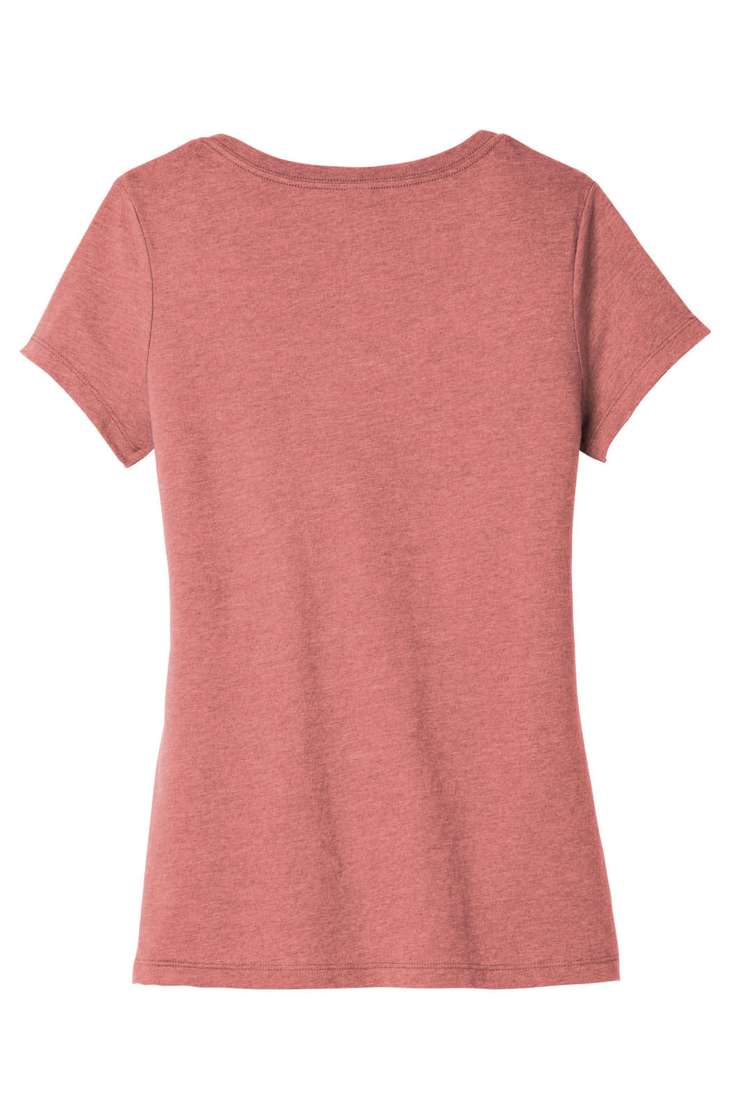 A V-neck t-shirt in a dusty rose colour, featuring a fitted style and short sleeves. It has a brand logo.