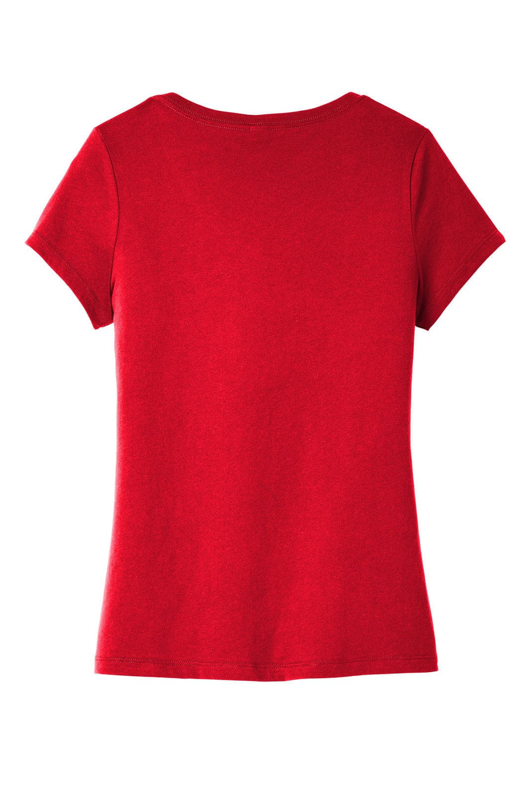 A red V-neck T-shirt with a fitted design, featuring a smooth back and short sleeves.