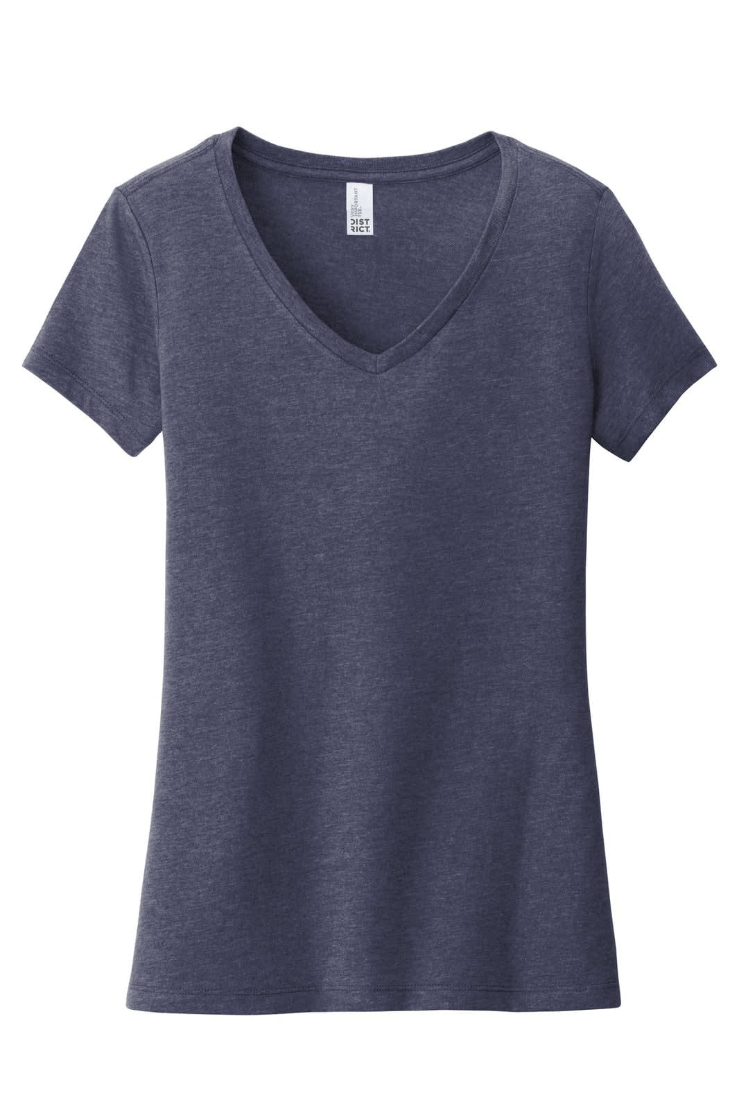 A navy v-neck t-shirt in a soft fabric, featuring short sleeves and a fitted shape. Includes a logo.