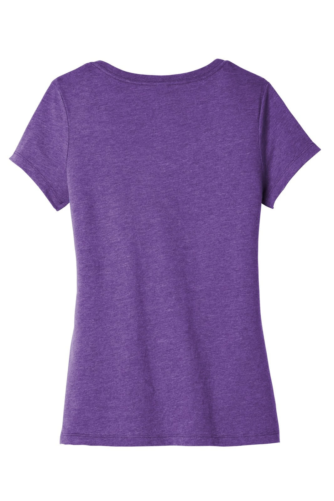 A purple women's V-neck T-shirt with short sleeves and a fitted design. It has a logo at the back.