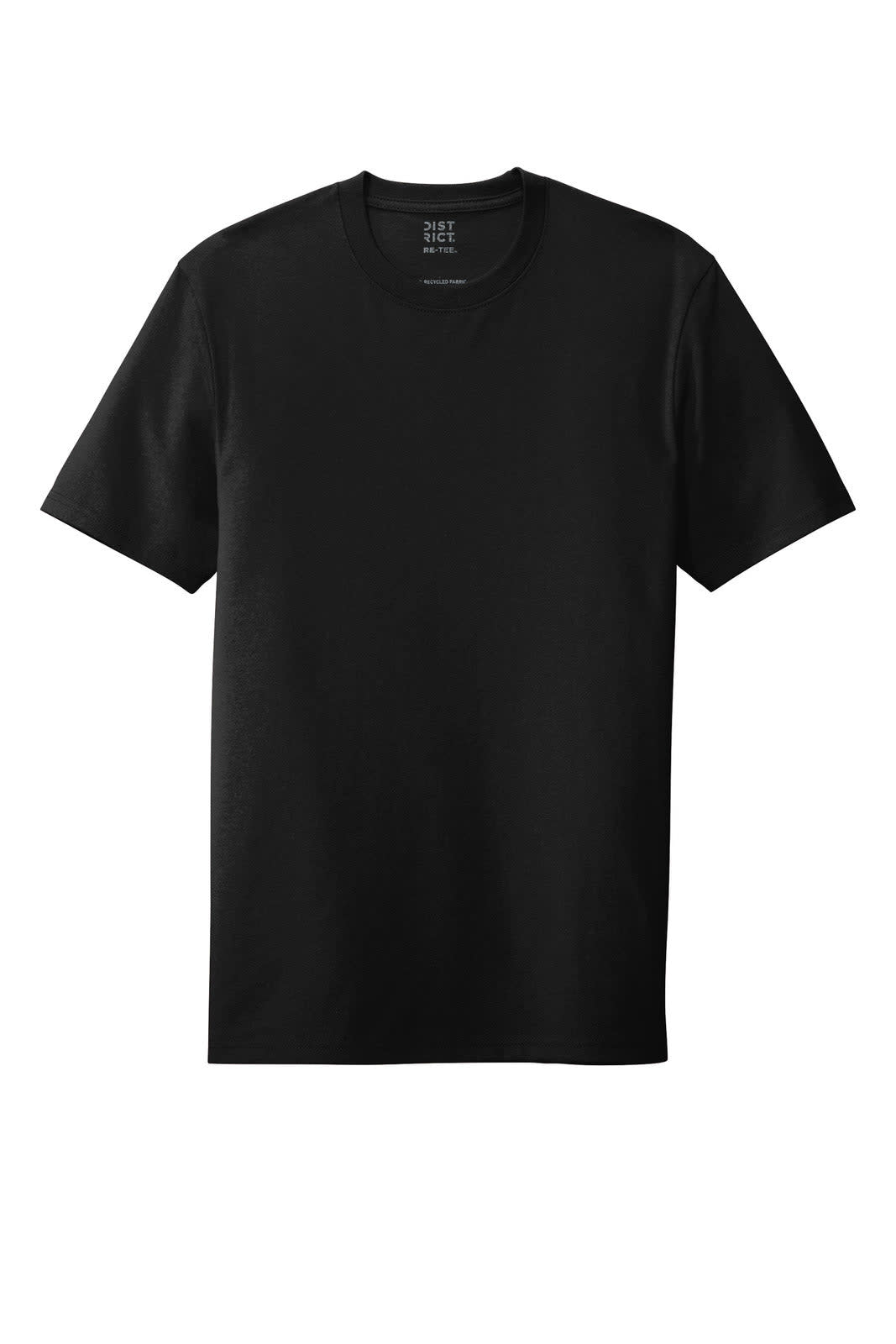 A black t-shirt featuring a crew neck and short sleeves, with a logo on the label.