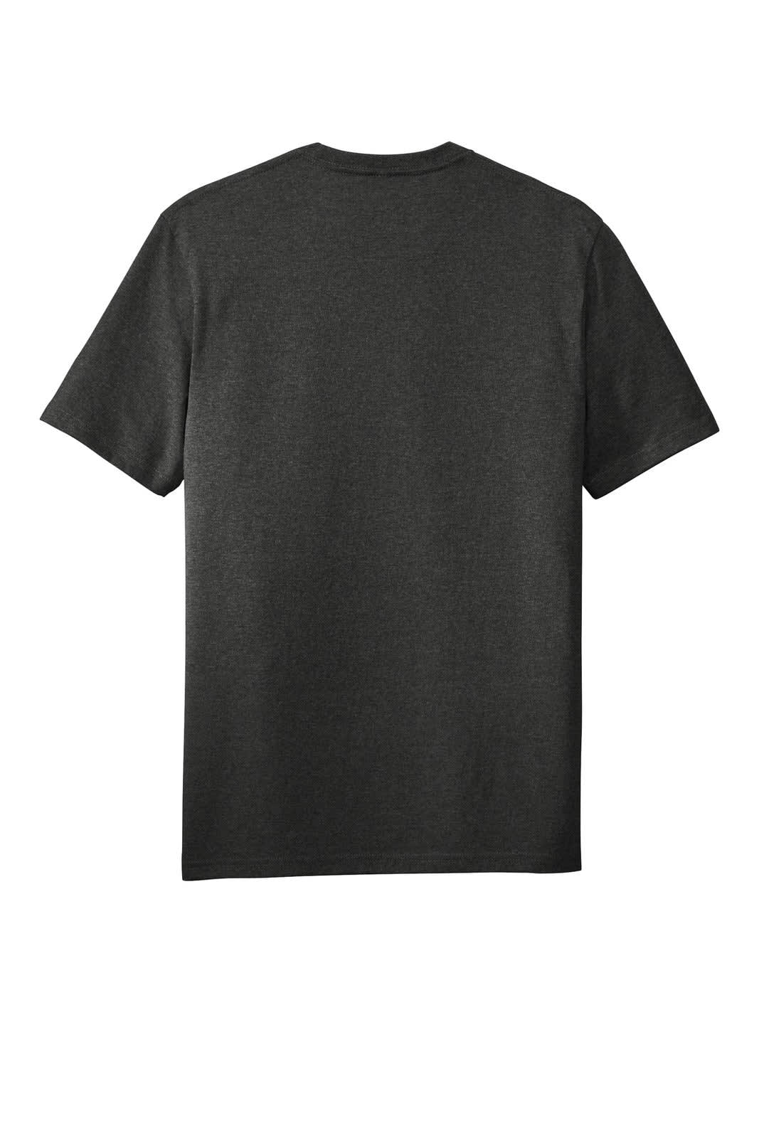 A charcoal grey t-shirt with short sleeves and a plain back. It features a logo or branding.
