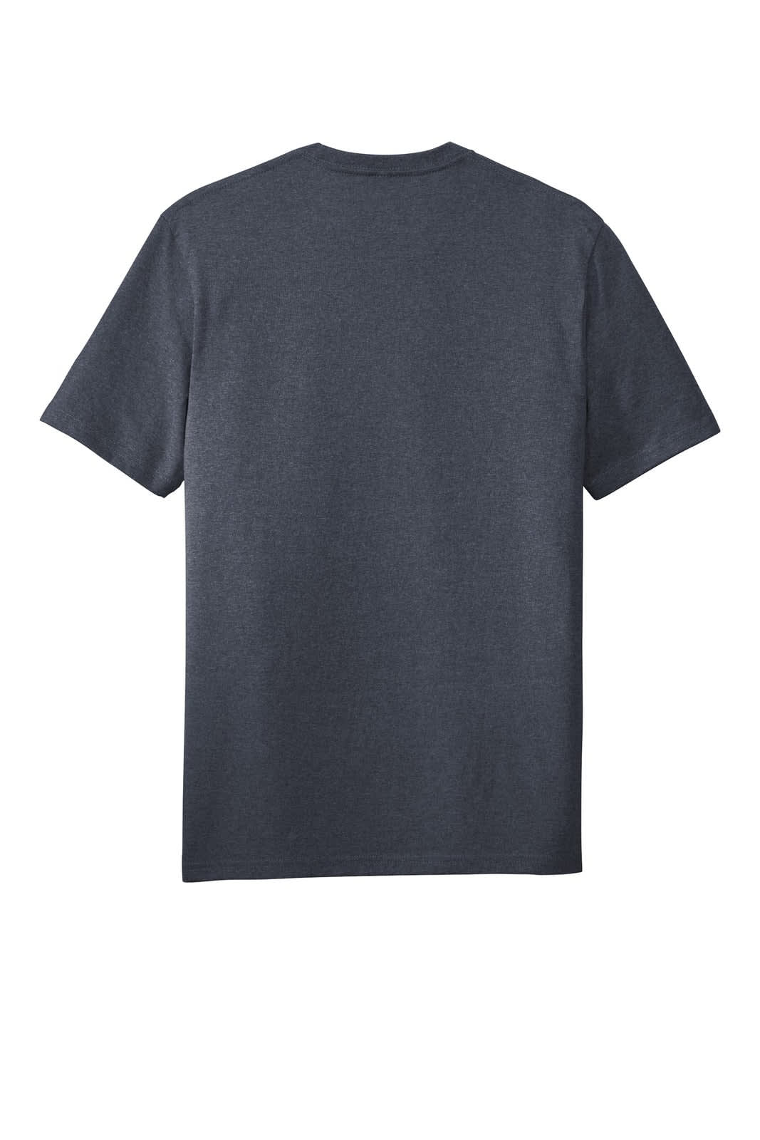 A grey t-shirt with short sleeves and a plain back, featuring a logo on the neck.