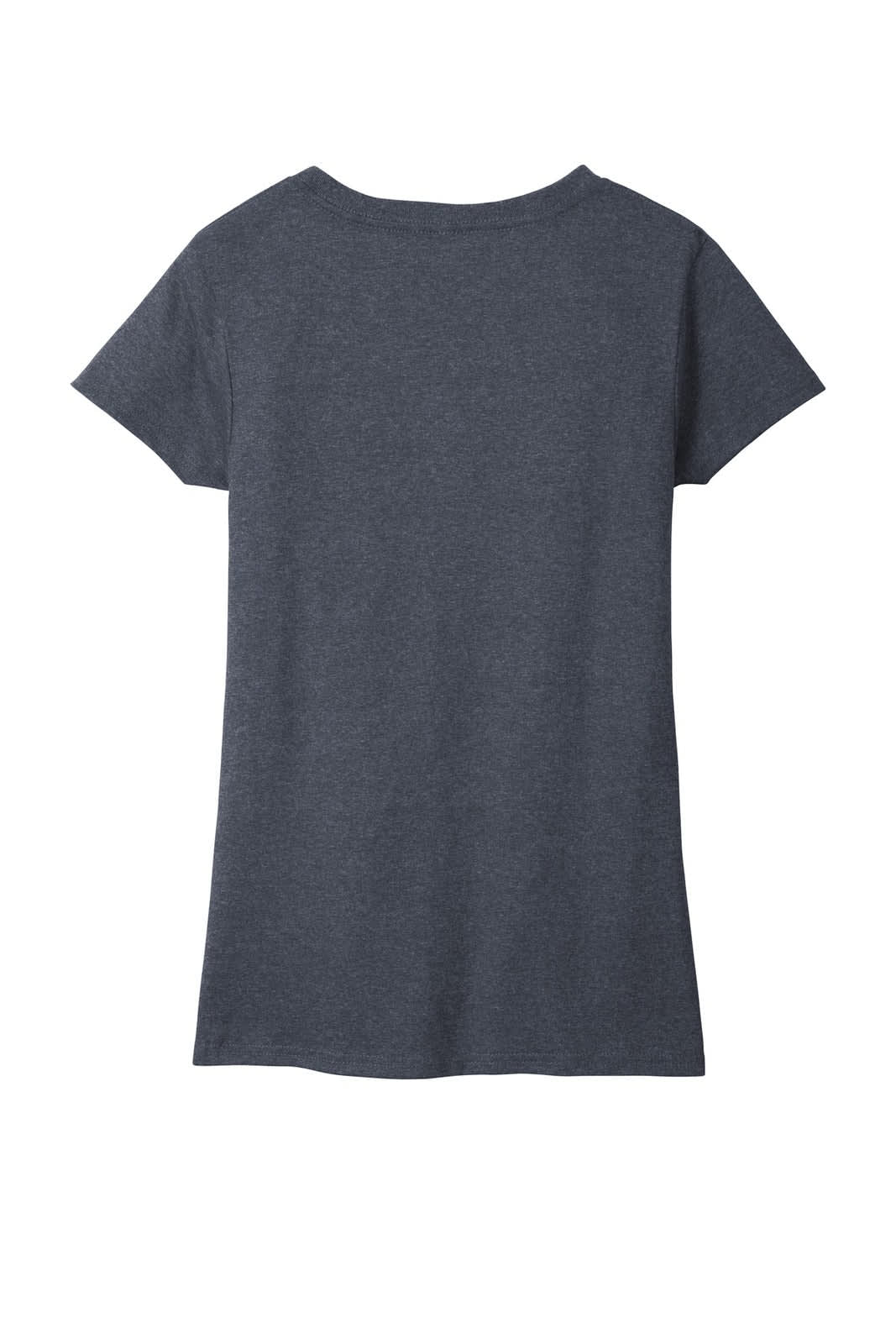 A grey V-neck T-shirt with short sleeves and a slightly relaxed fit. It features a logo on the back.