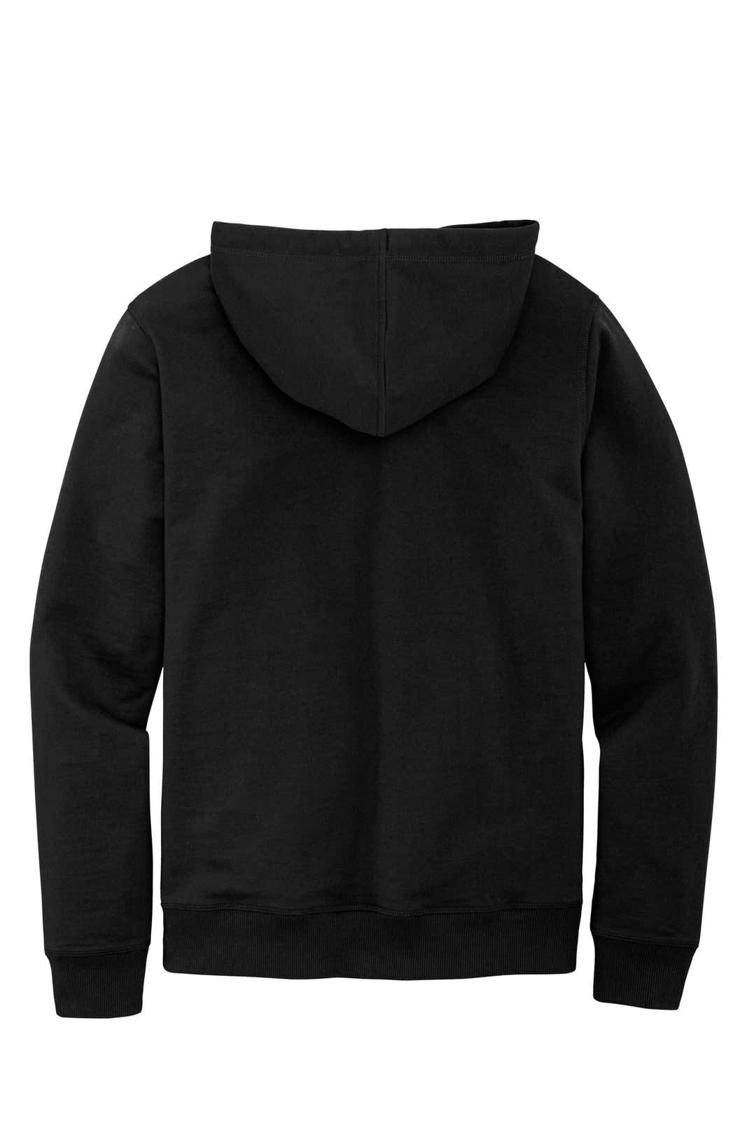 A black hoodie with a hood and long sleeves, featuring a simple design and no visible logo.
