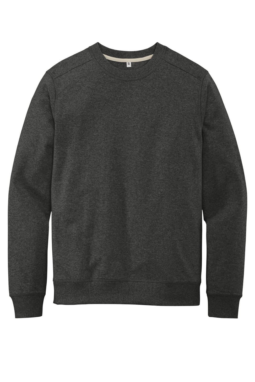 A dark grey sweatshirt featuring a crew neck design and a logo on the front.