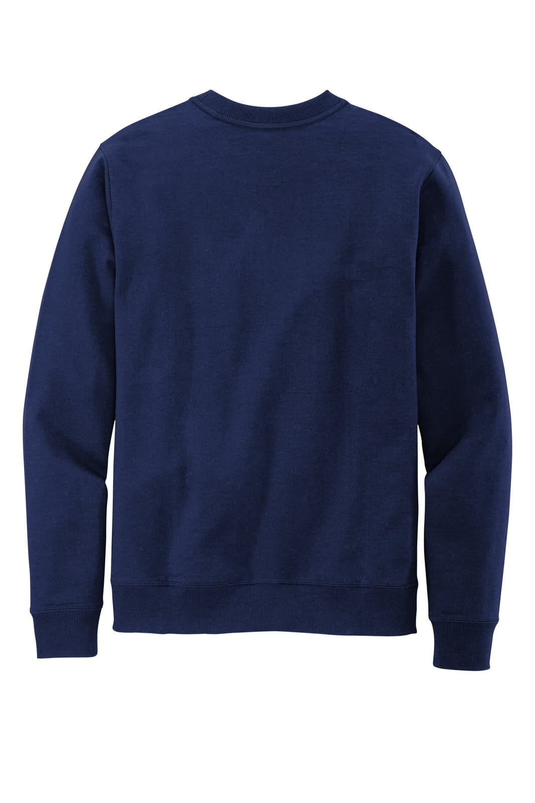 A navy crew neck jumper featuring long sleeves and a plain back. The product has a logo.