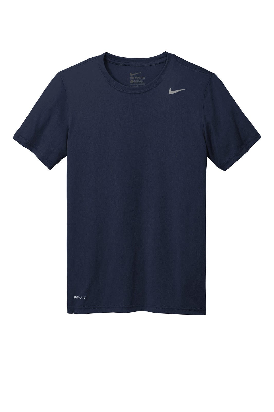 A navy Nike Team rLegend Tee featuring a logo and short sleeves. Made from a breathable fabric.