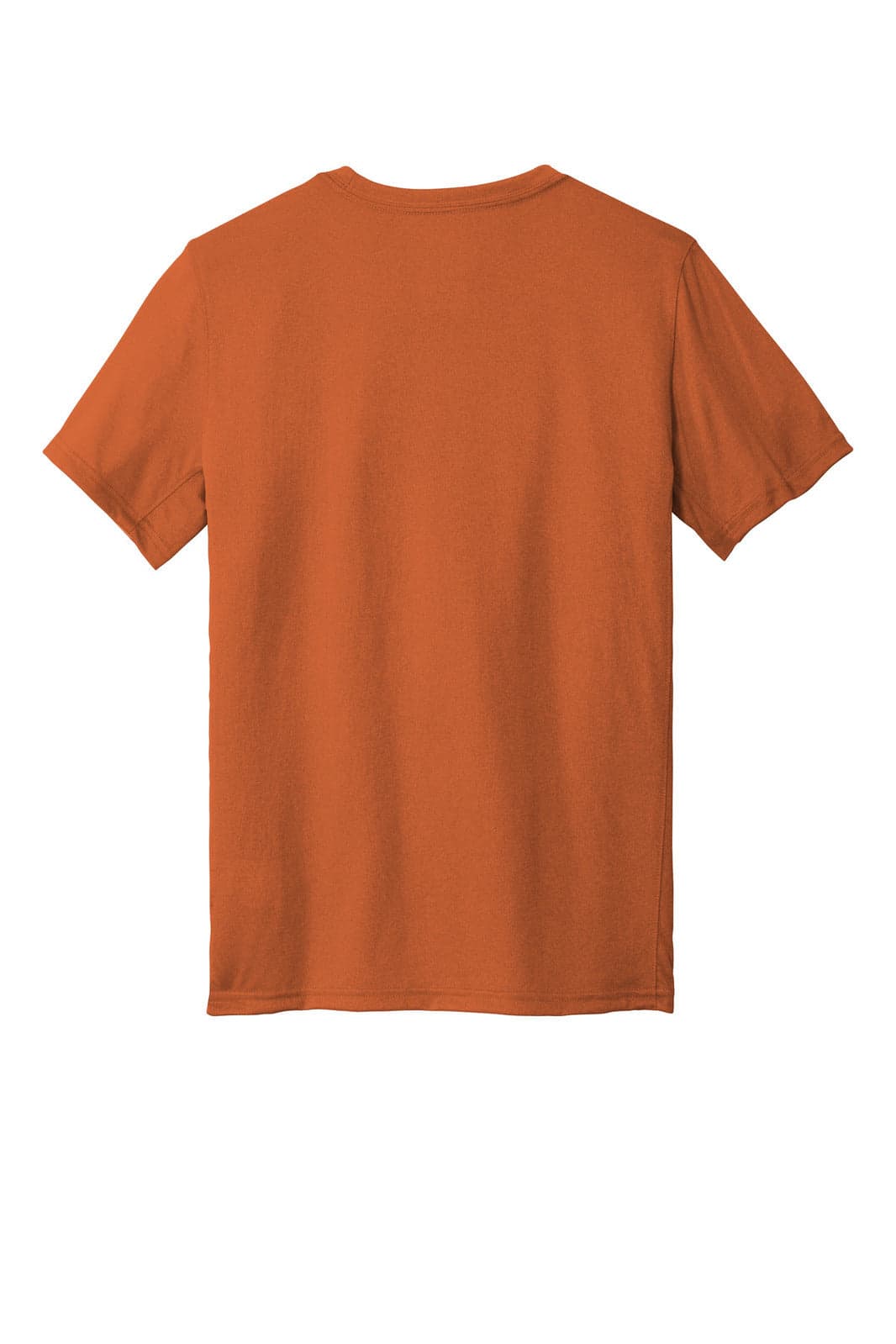 An orange t-shirt with a classic crew neck and short sleeves, featuring a logo on the back.