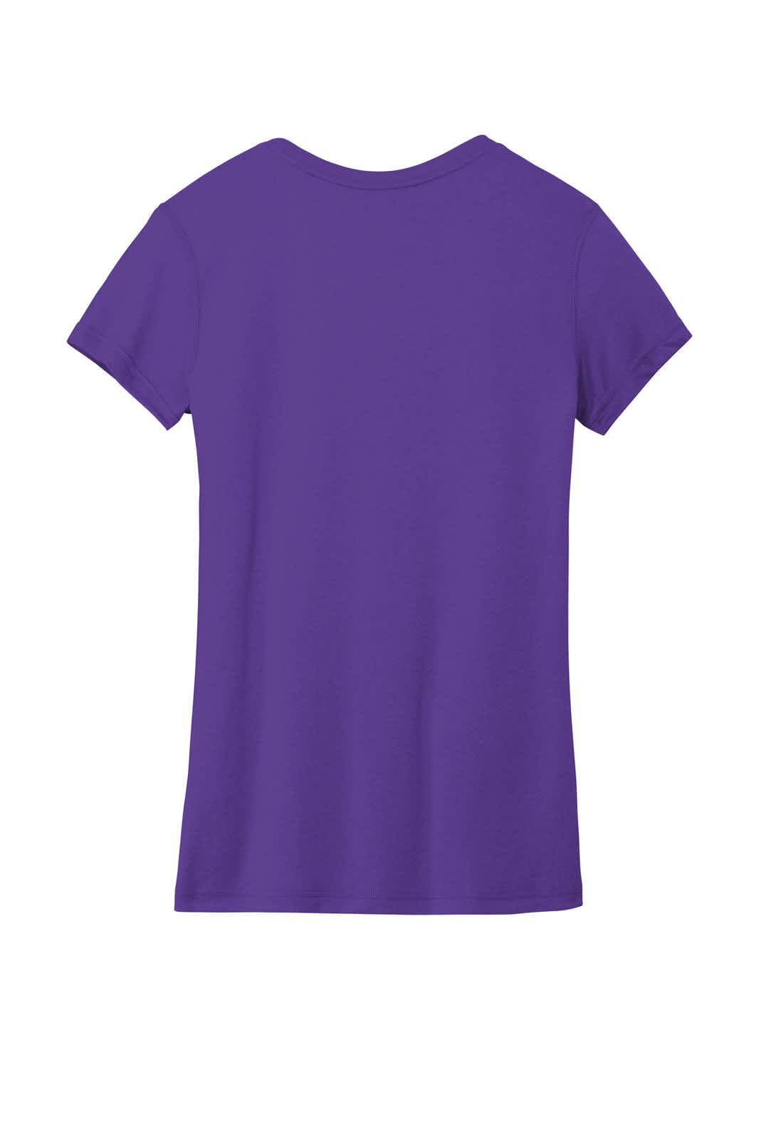 A purple women's t-shirt with short sleeves and a plain back. It features a logo.