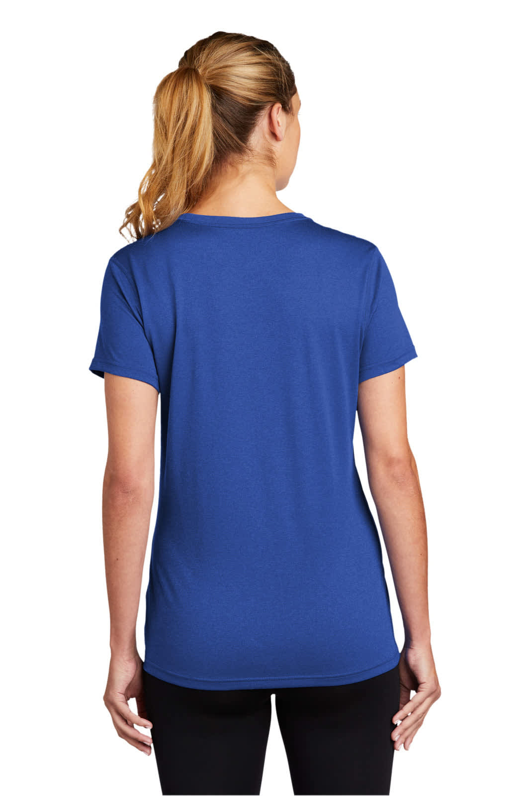 A blue women's t-shirt featuring a sleek design and a logo on the back. Suitable for casual wear.