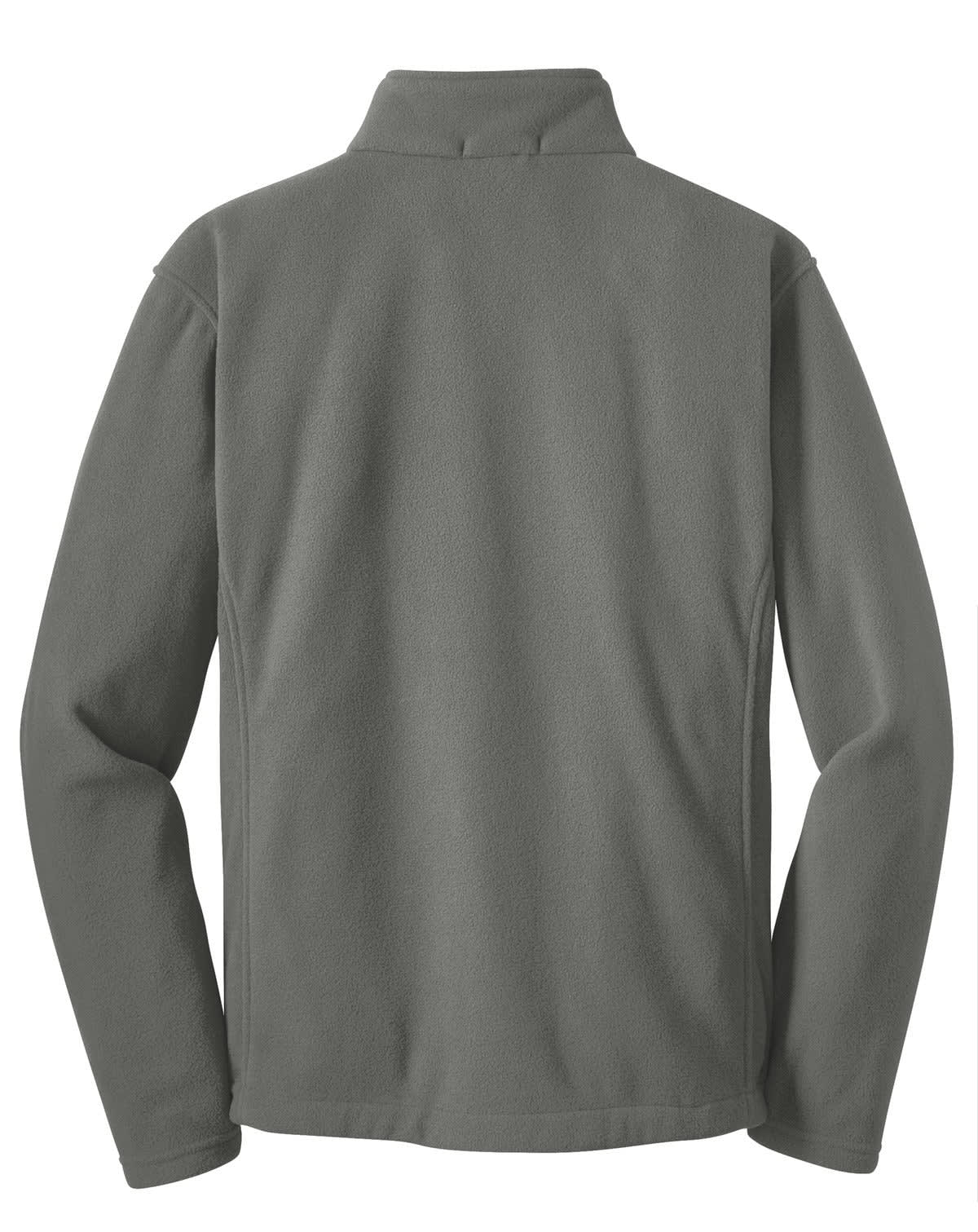 A grey Port Authority Value Fleece Jacket displaying the back view, featuring long sleeves and a collar.