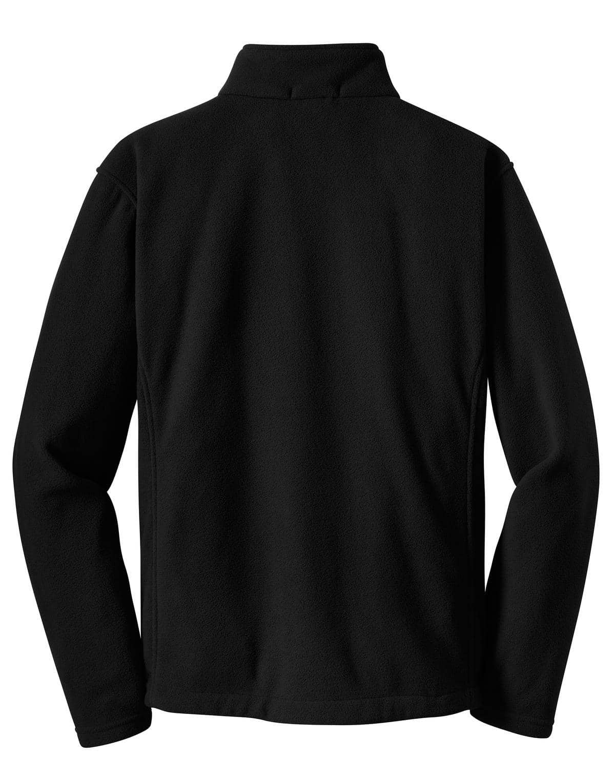 A black 1/4-zip pullover with a collar and long sleeves, featuring a branding logo.