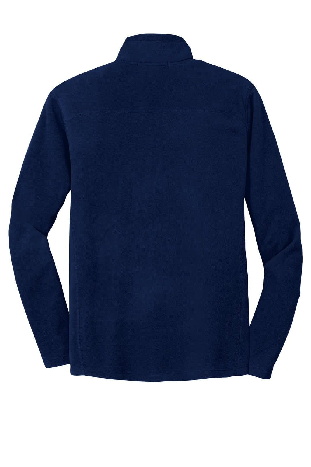 A navy blue microfleece 1/2-zip pullover with long sleeves and a collar, featuring a branding logo.