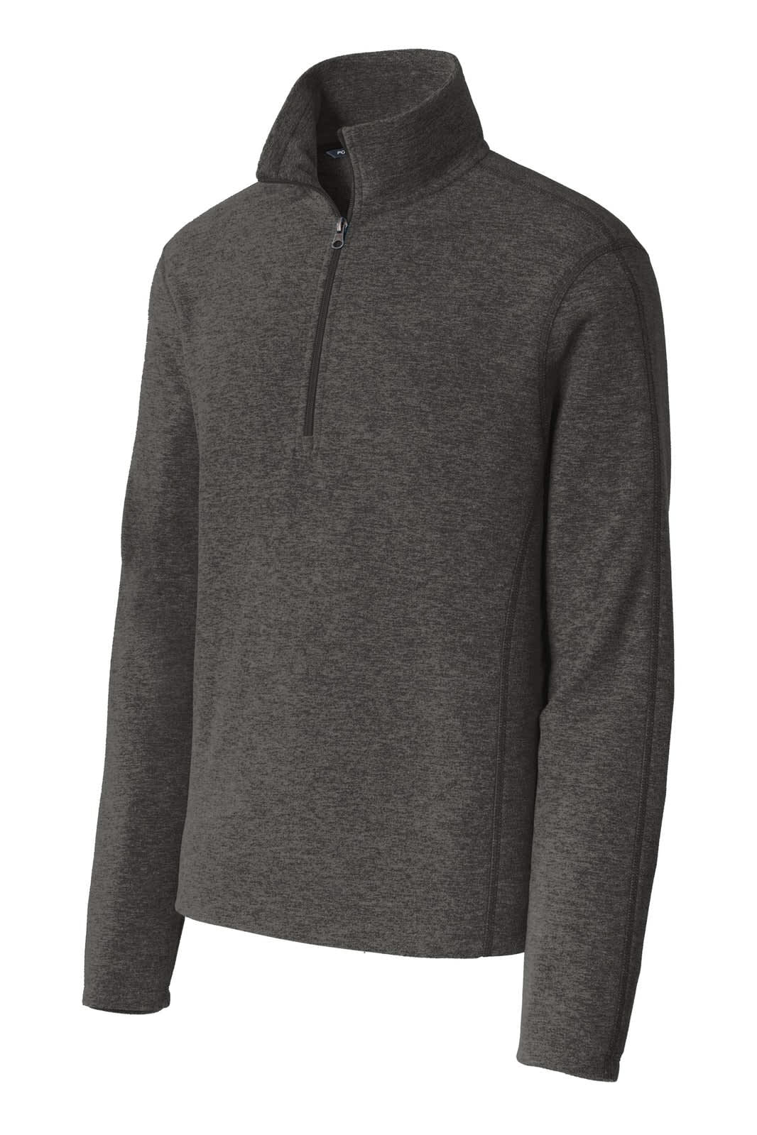 A dark grey microfleece 1/2-zip pullover with long sleeves and a high collar. It features a logo on the chest.