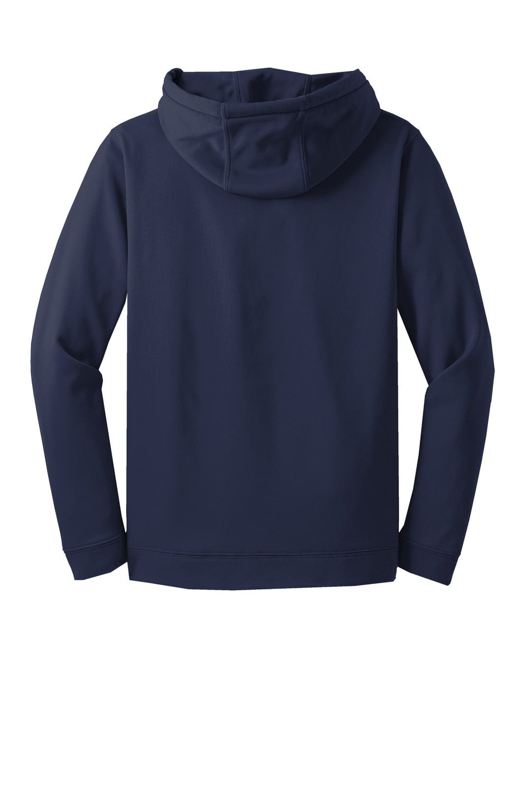 A navy blue Sport-Tek Sport-Wick fleece hooded pullover, featuring a hood and long sleeves.