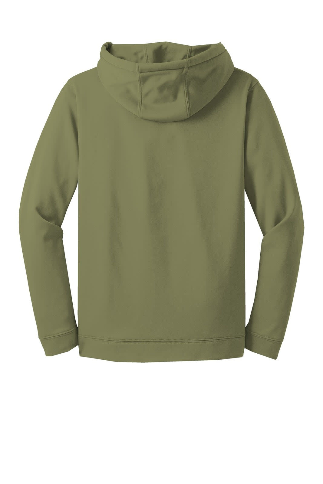 A green Sport-Tek Sport-Wick fleece hooded pullover, featuring a hood and long sleeves, with a logo on the back.