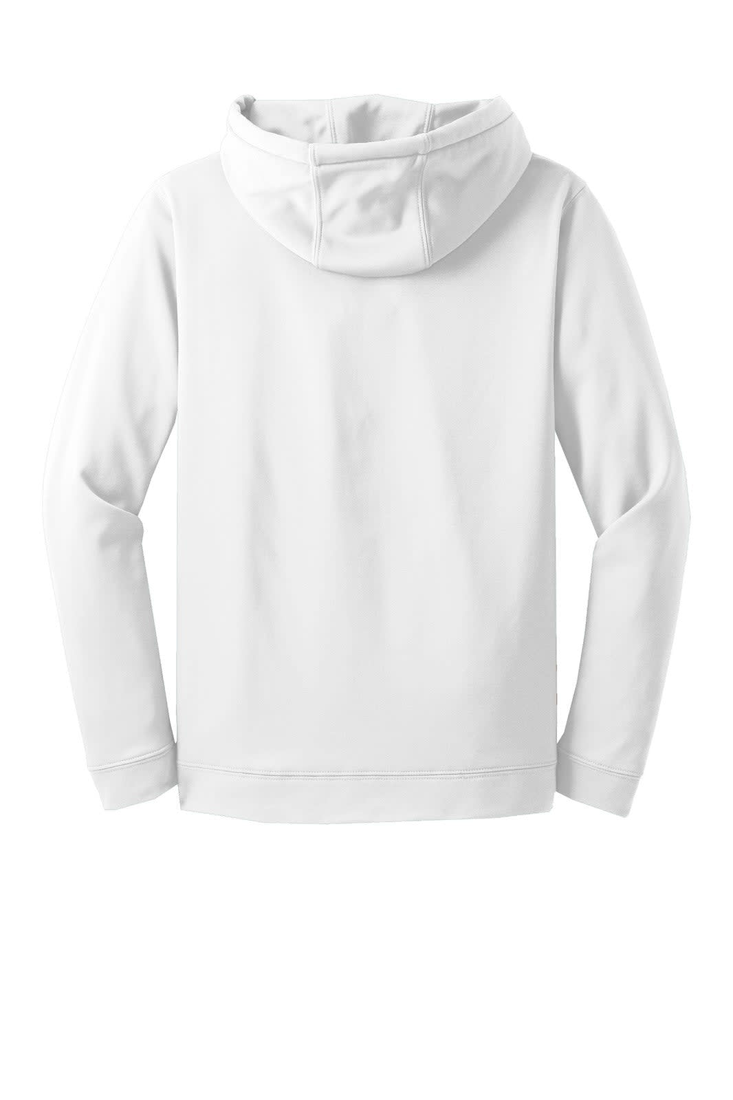 A white Sport-Tek Sport-Wick fleece hooded pullover with a plain back and a hood.