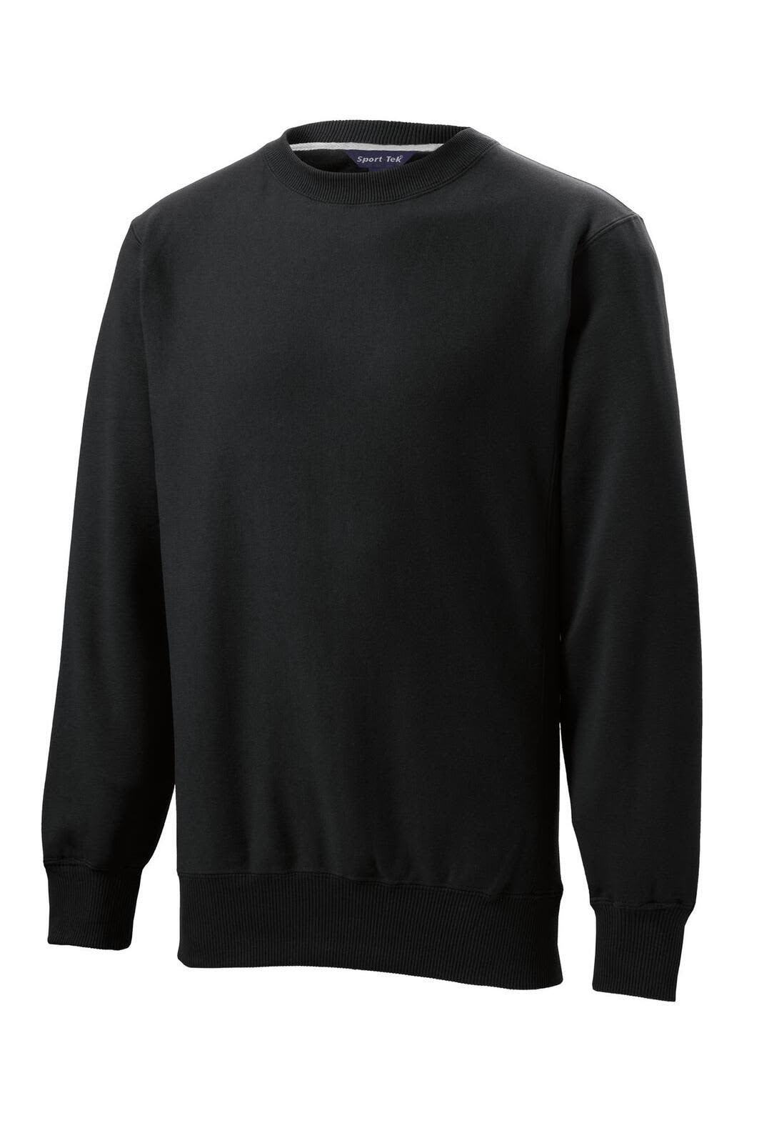 A black Sport-Tek Super Heavyweight crewneck sweatshirt with long sleeves and a comfortable fit.