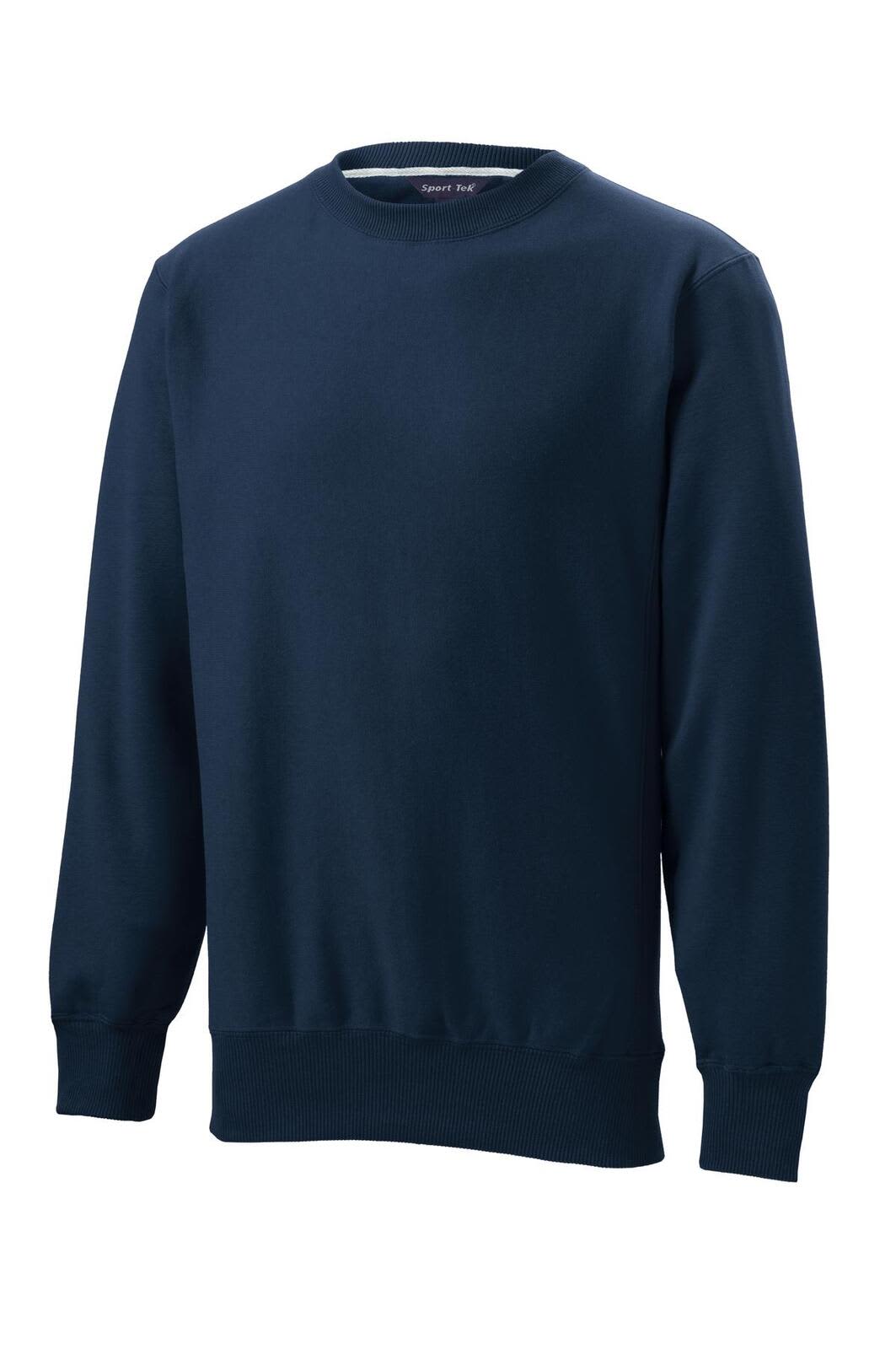 A navy blue Sport-Tek Super Heavyweight Crewneck Sweatshirt with long sleeves and a ribbed hem.