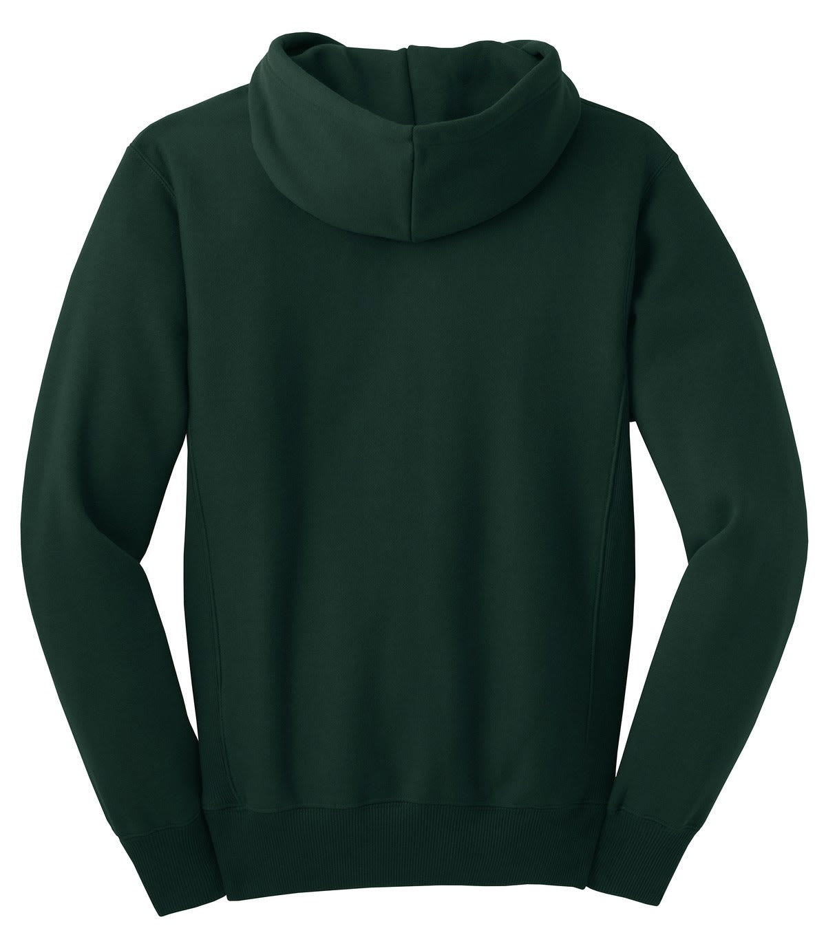 A dark green pullover hooded sweatshirt featuring a simple design and a hood. It has a logo on it.