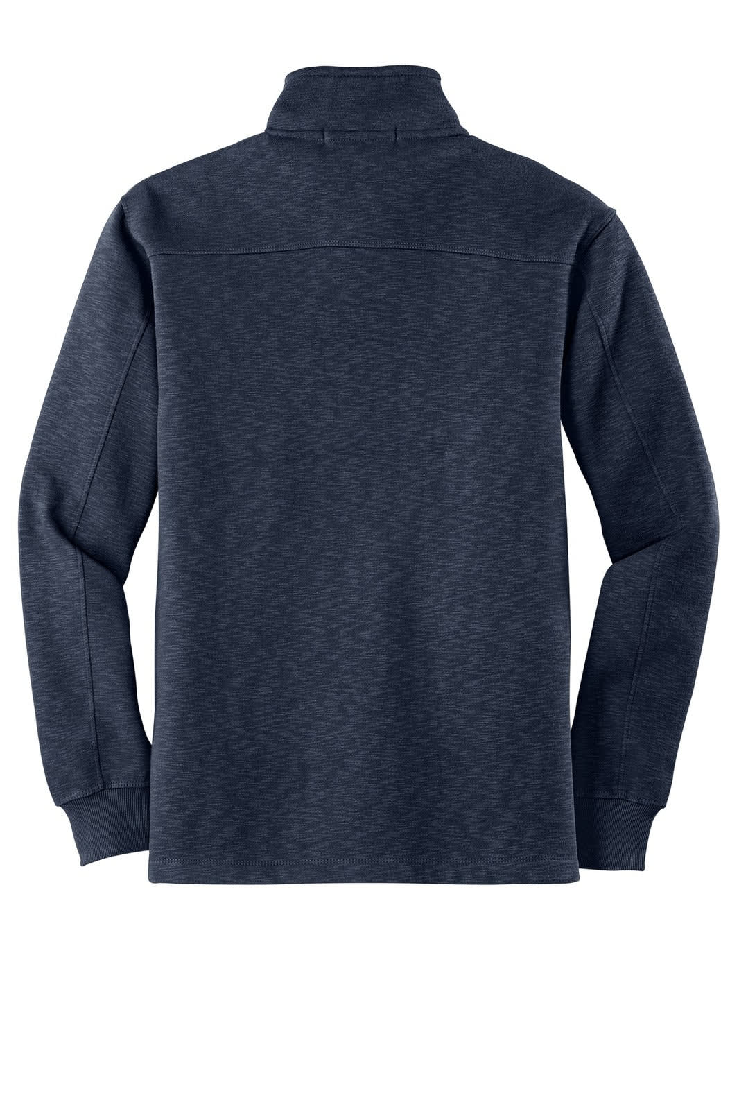 A navy blue Port Authority Slub Fleece 1/4-Zip Pullover with a collar and long sleeves. Features a logo on the back.