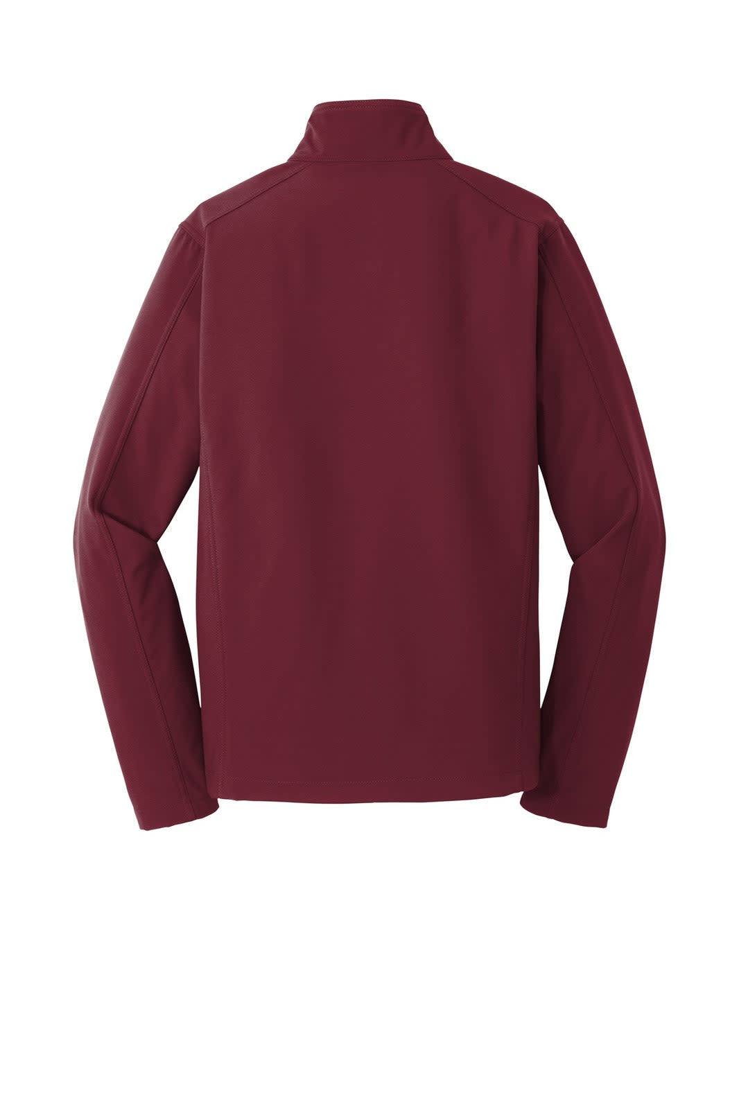 A maroon soft shell jacket with a smooth back design and no visible branding.
