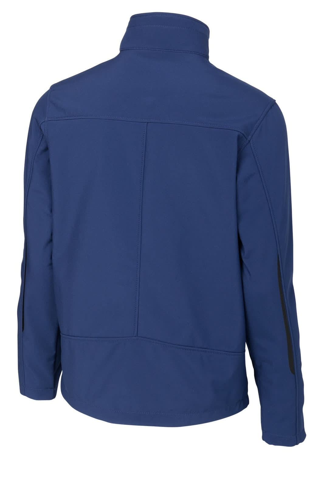 A navy blue Port Authority Welded Soft Shell Jacket with a sleek design and zippers on the side. Features a logo.