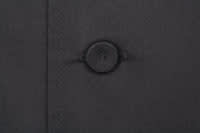 A black men's chef jacket featuring a button detail and a smooth fabric texture. It includes a logo on the chest.