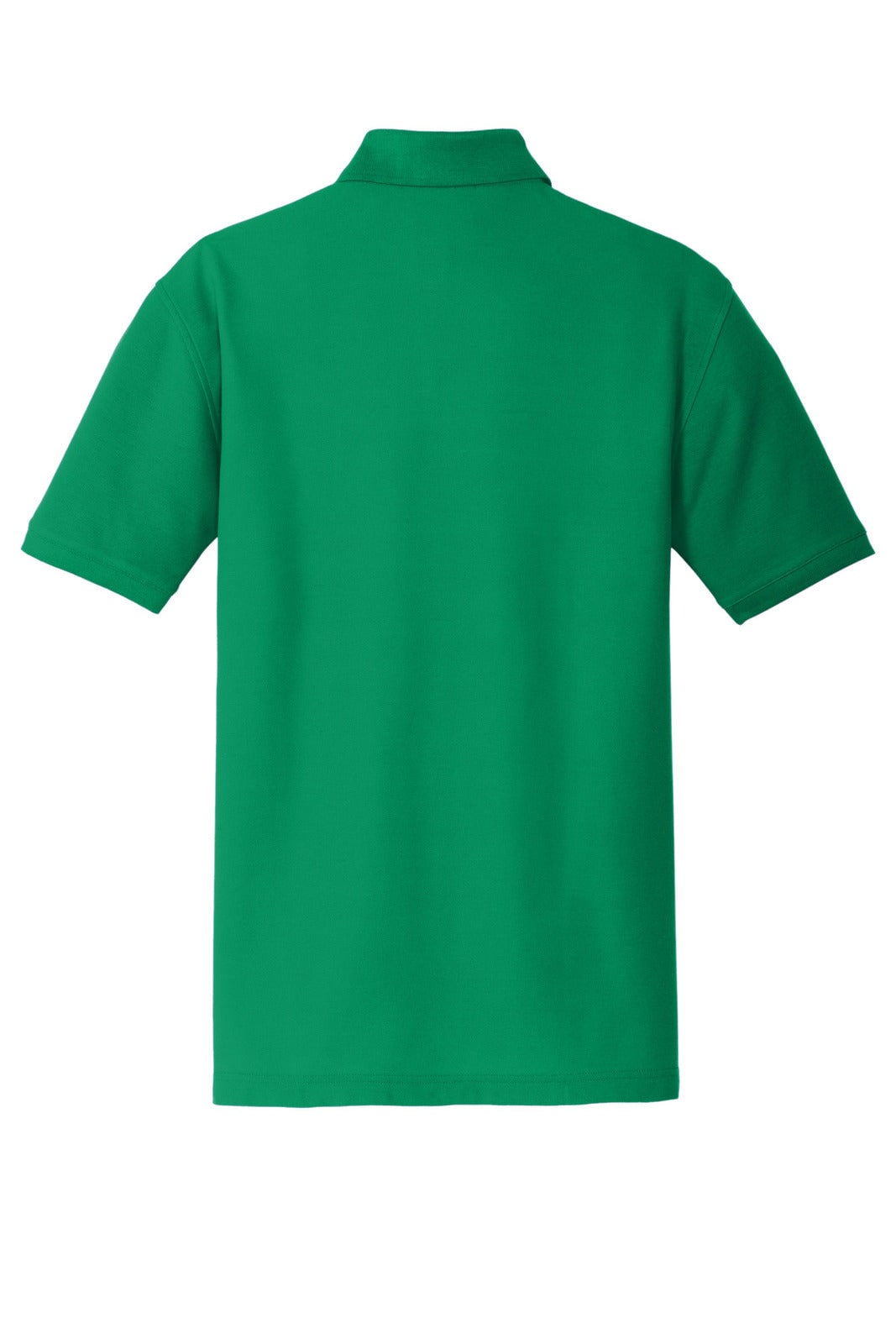A green Port Authority Core Classic Pique Polo shirt featuring a collar and short sleeves, with a logo on the front.