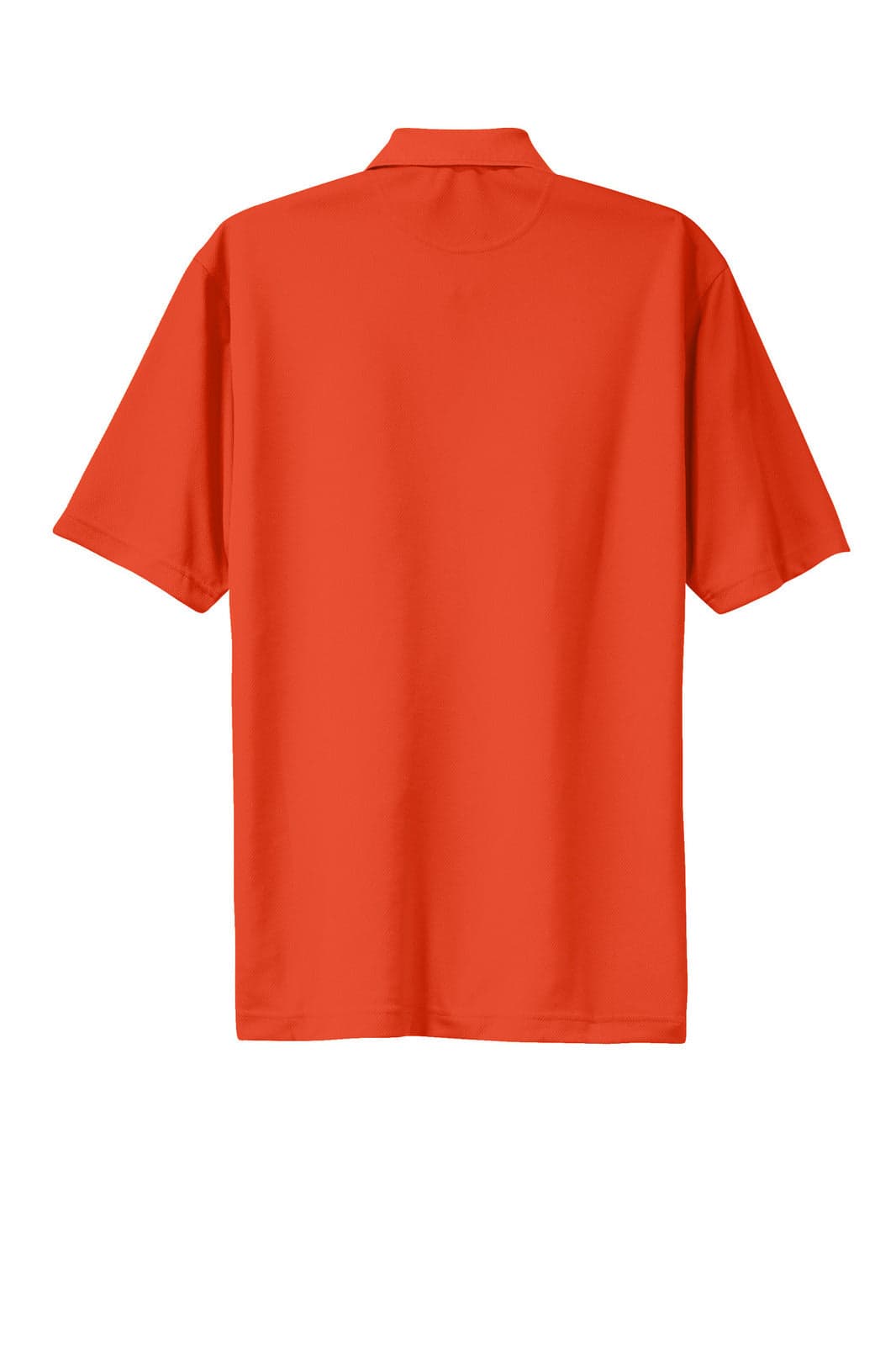 An orange Sport-Tek Dri-Mesh polo shirt with a classic collar and short sleeves. It features a logo on the back.