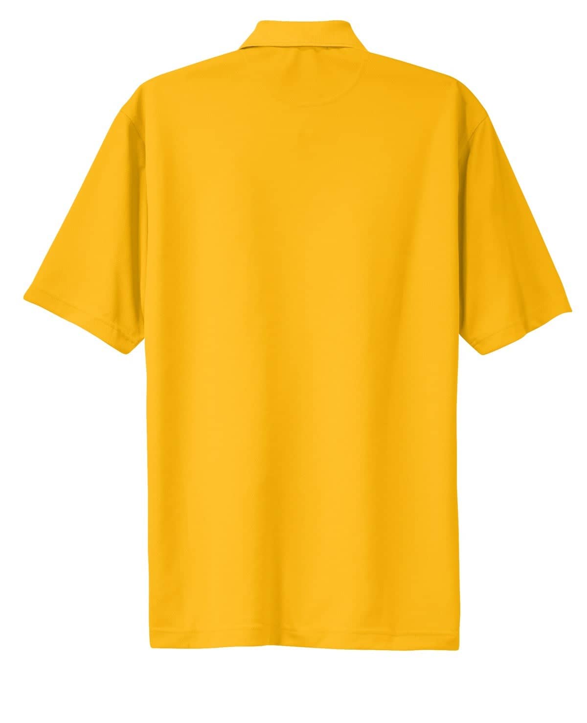 A yellow Sport-Tek Dri-Mesh Polo shirt with a short-sleeve design and a branding logo.