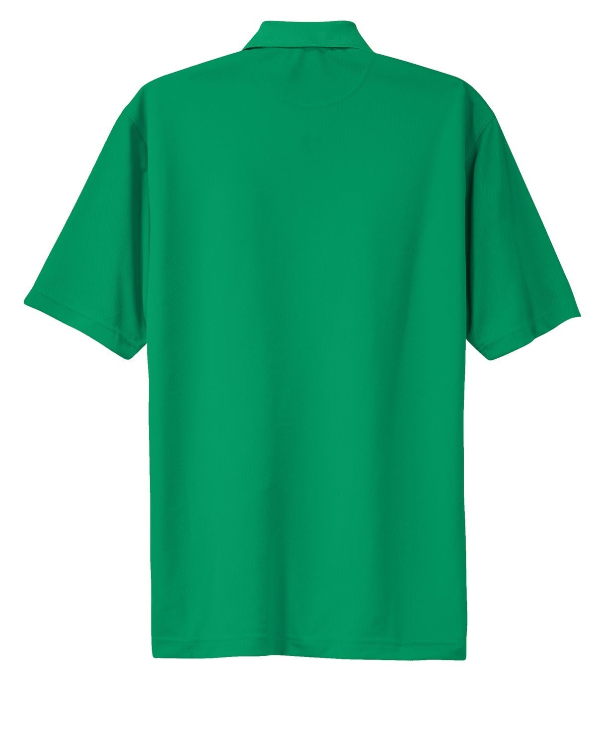 A green Sport-Tek Dri-Mesh Polo shirt displayed from the back, featuring a collar and a logo.